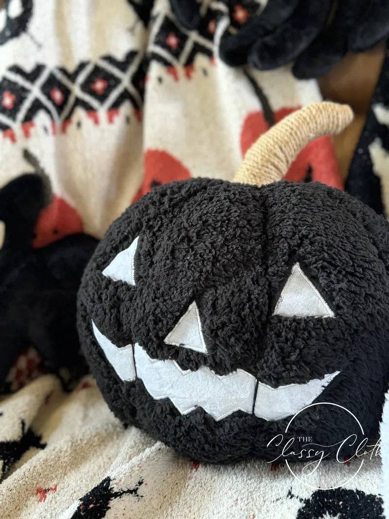 Halloween Sherpa Pillow - Black Pumpkin