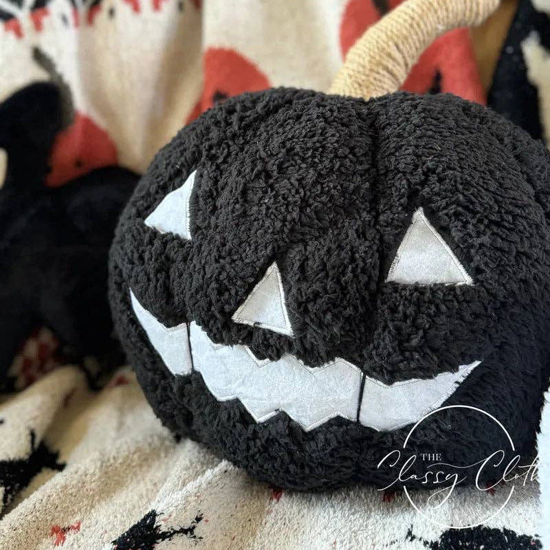 Halloween Sherpa Pillow - Black Pumpkin