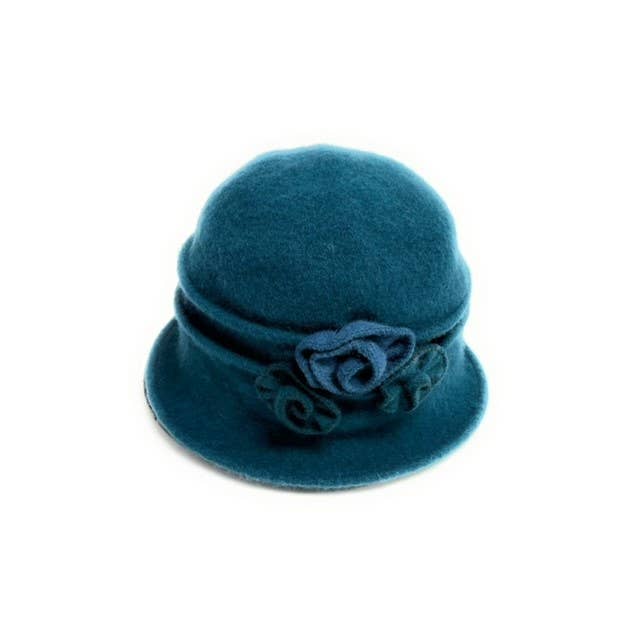 Boiled Wool Cloche Hat with Two Tone Flower
