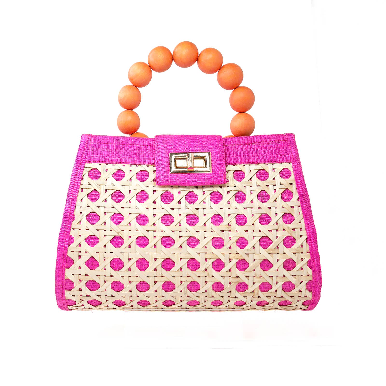 Pink & Orange Woven Rattan Statement Handbag
