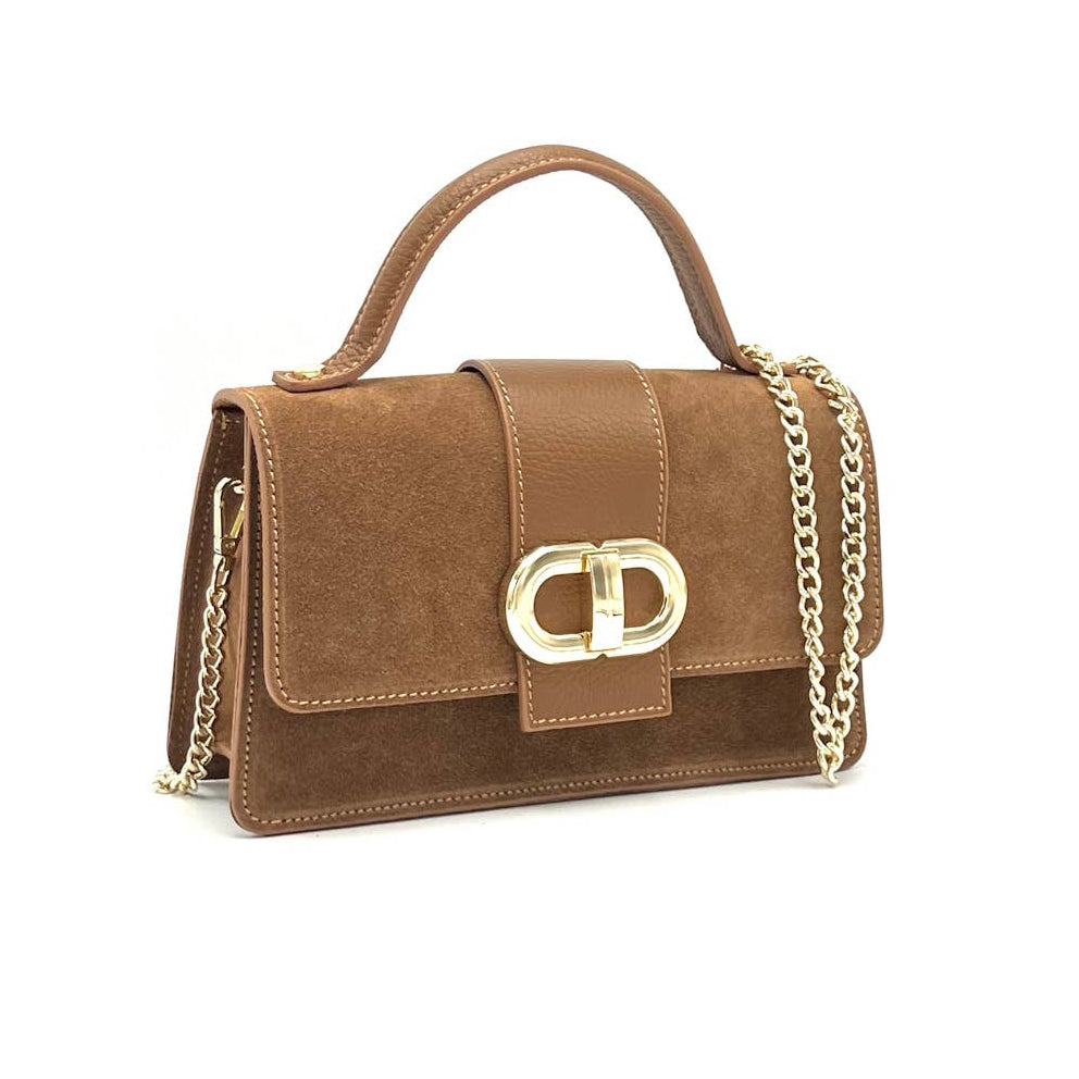 Italian Suede Leather Clutch Bag with Chain