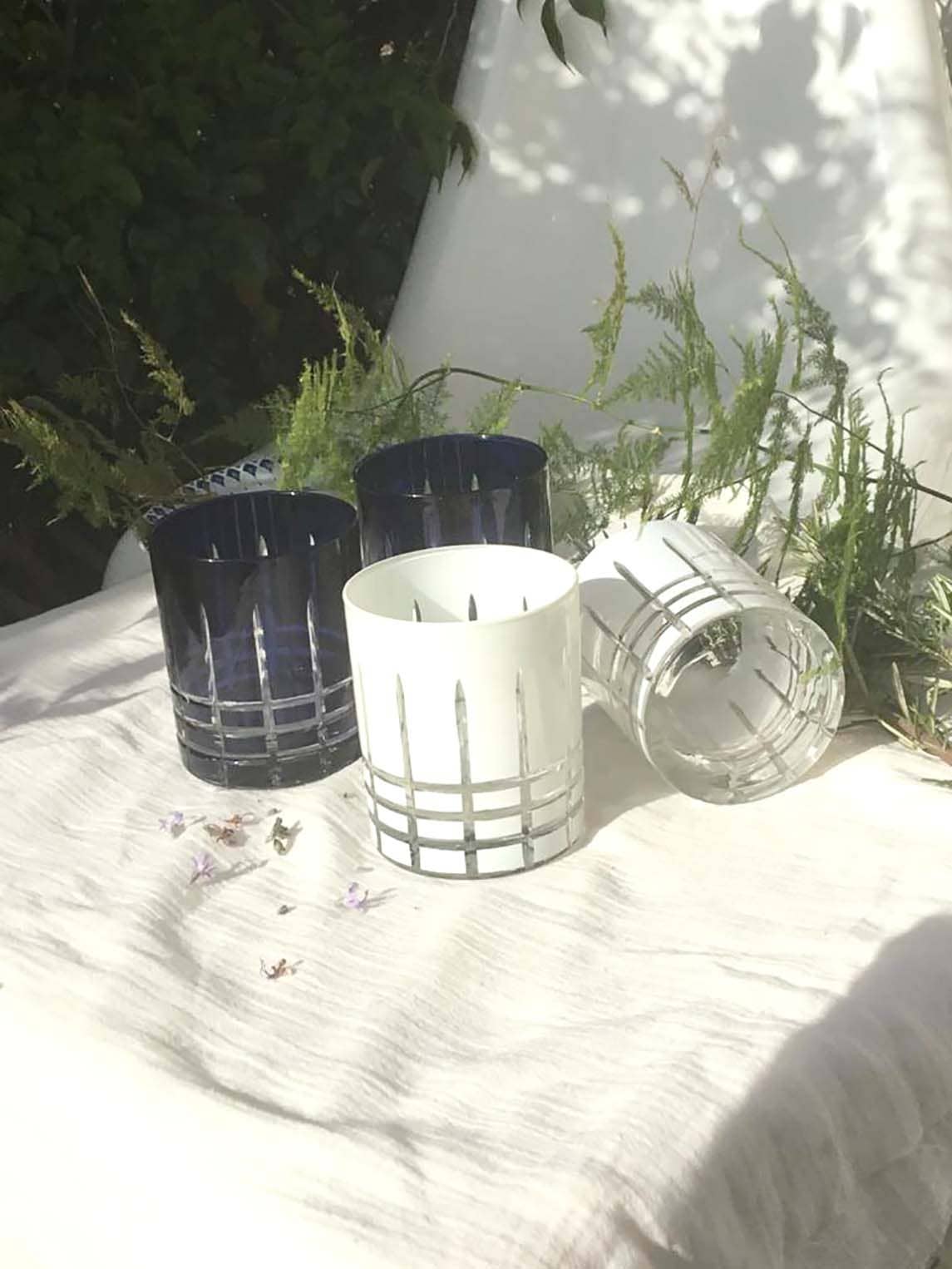 Carved "Milan" Striped Drinking Glasses - Set of 4