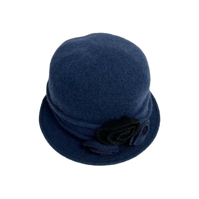 Boiled Wool Cloche Hat with Two Tone Flower