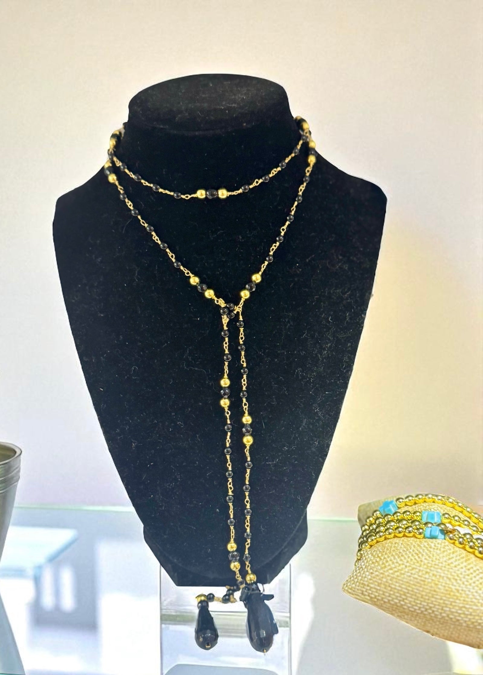 Gemstone 18K Plated Lariat Necklace
