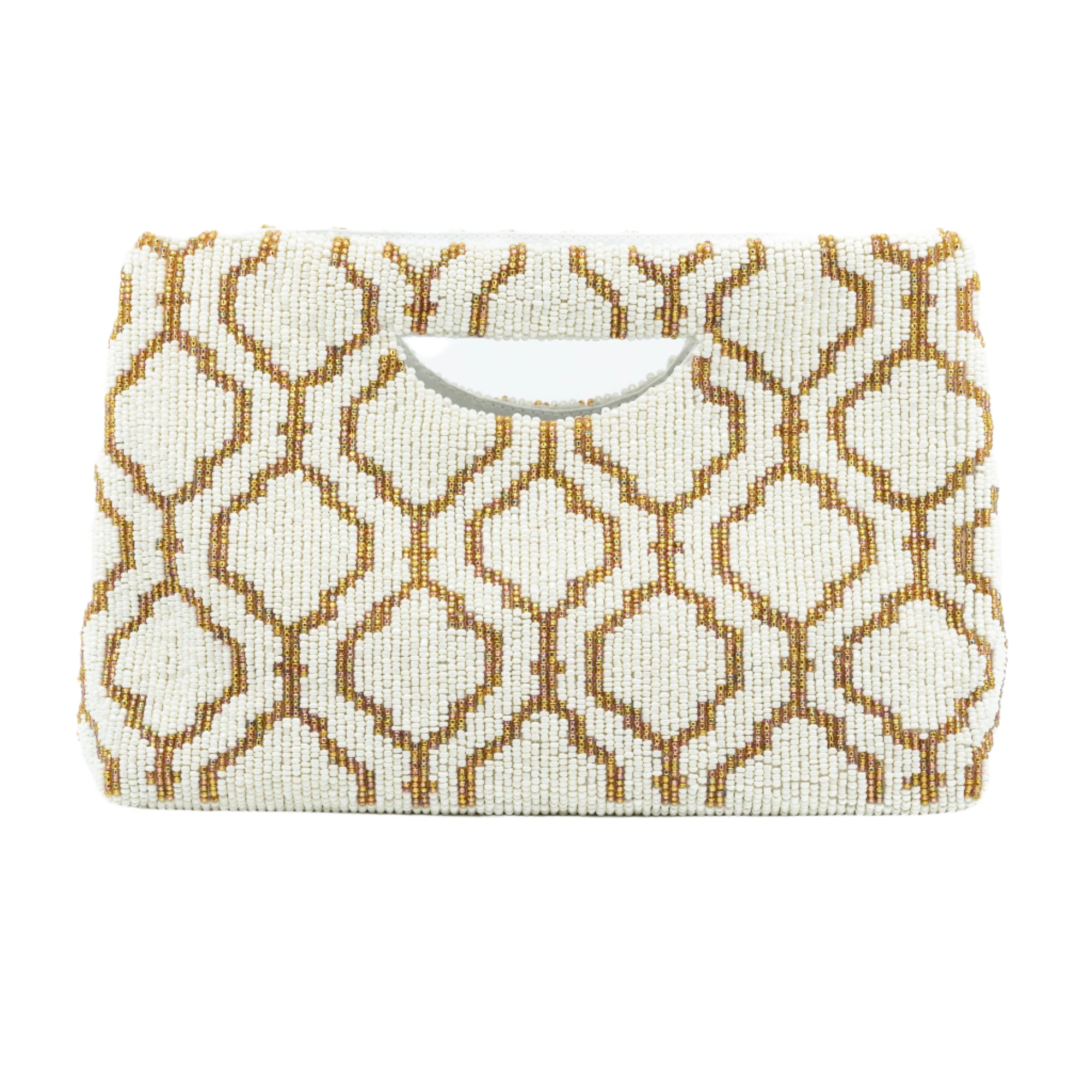 Ivory & Gold Geometric Beaded Clutch