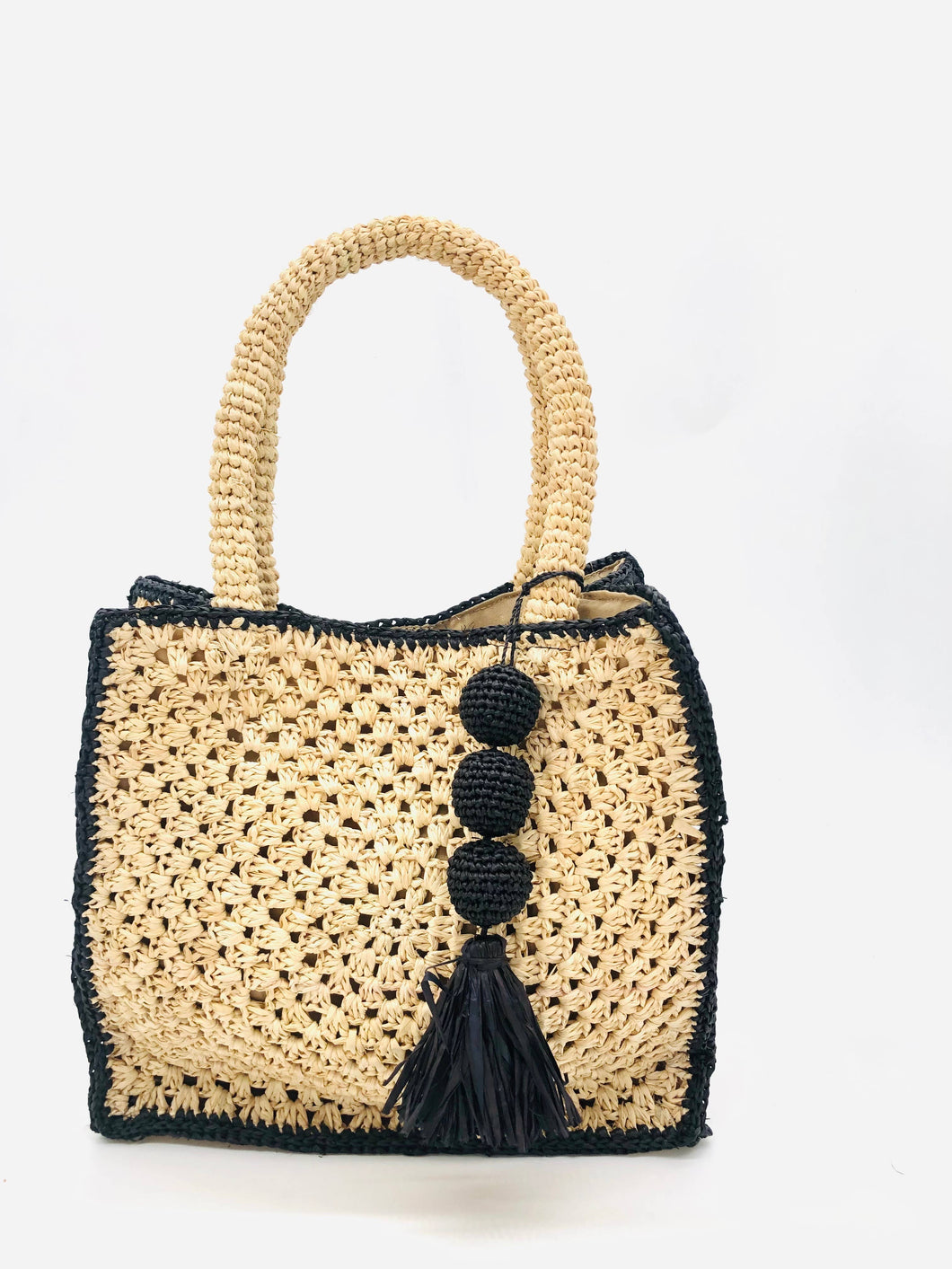 Kimba Crochet Handbag with Sphere Tassel Charm Embellishment