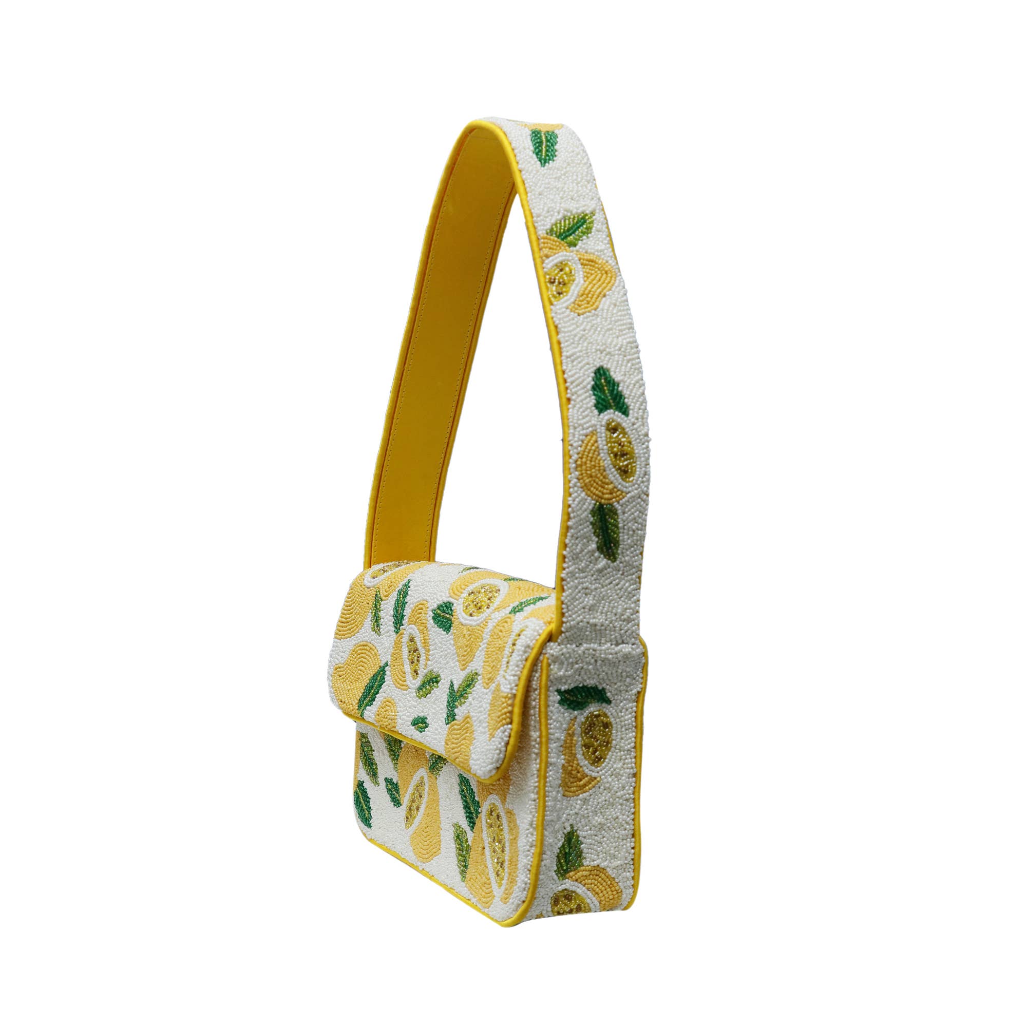 White/Lemons Beaded Shoulder Bag