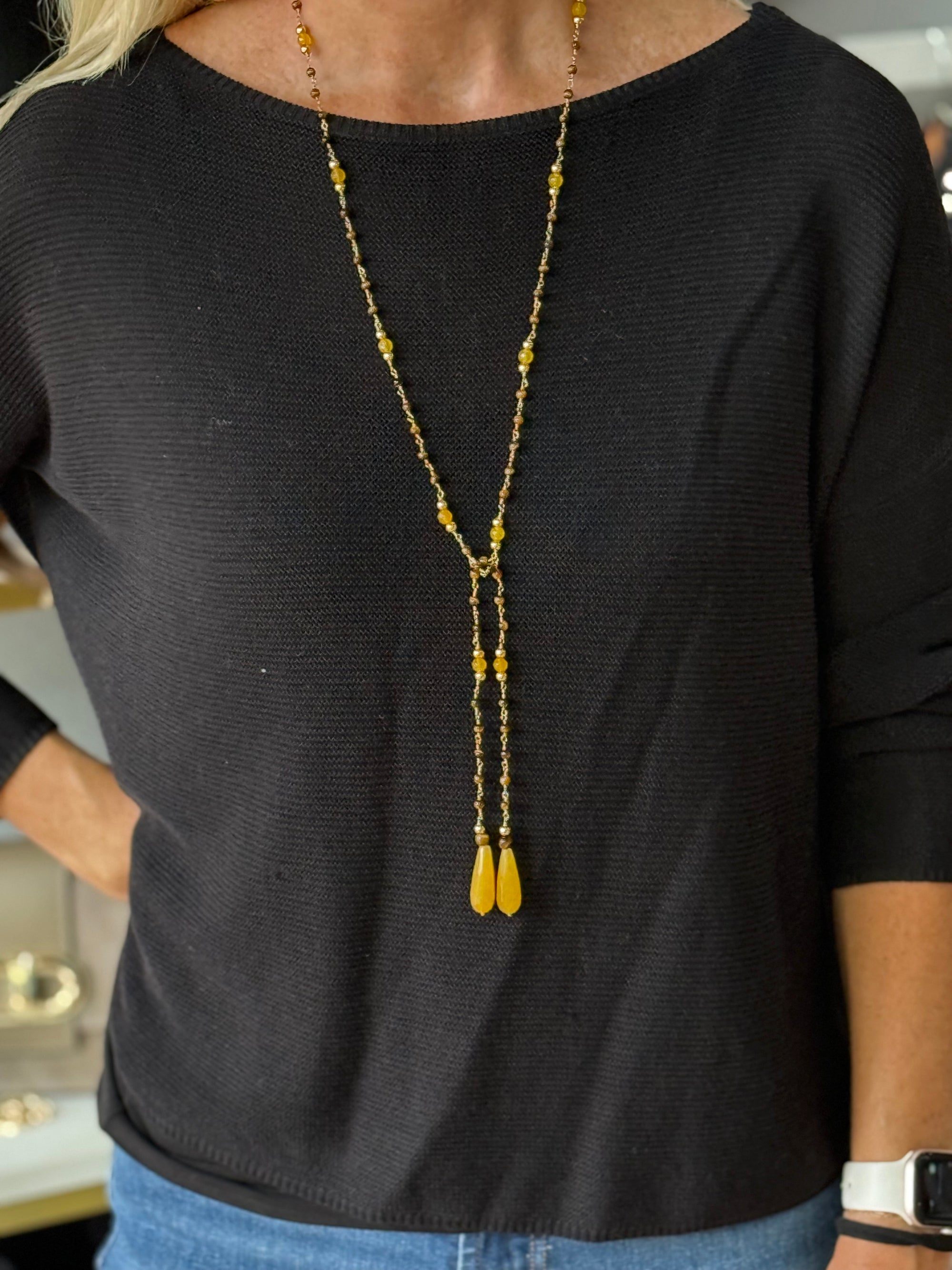 Gemstone 18K Plated Lariat Necklace
