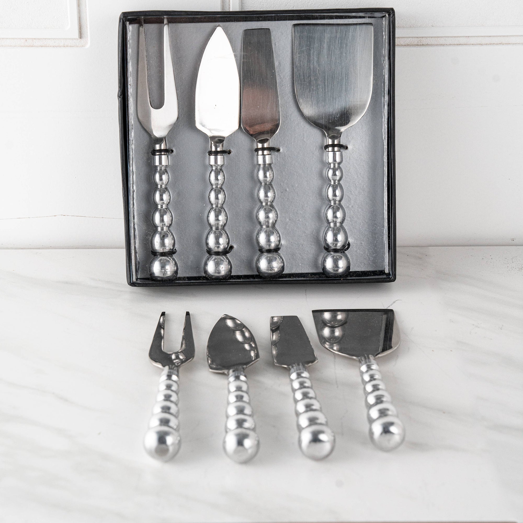 Polished Aluminum Beaded Handle Cheese Tools