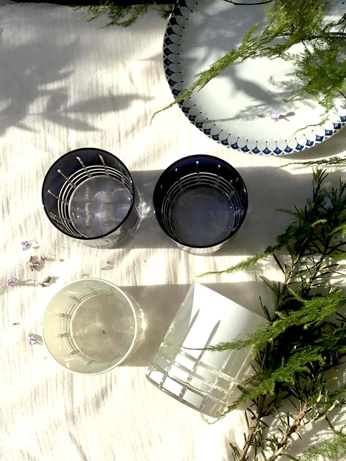 Carved "Milan" Striped Drinking Glasses - Set of 4