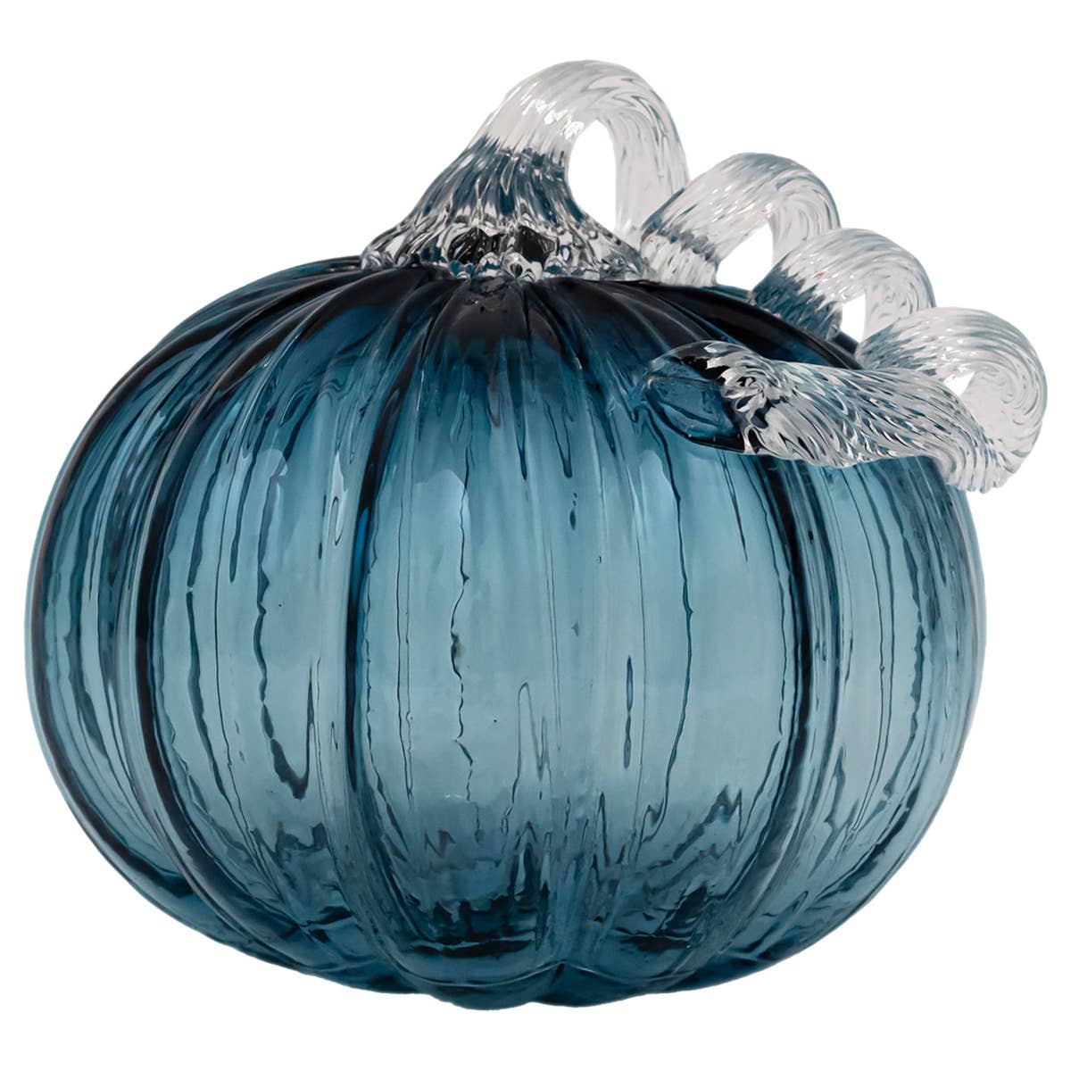 8" Round Savory Blue Glass Pumpkin Fall