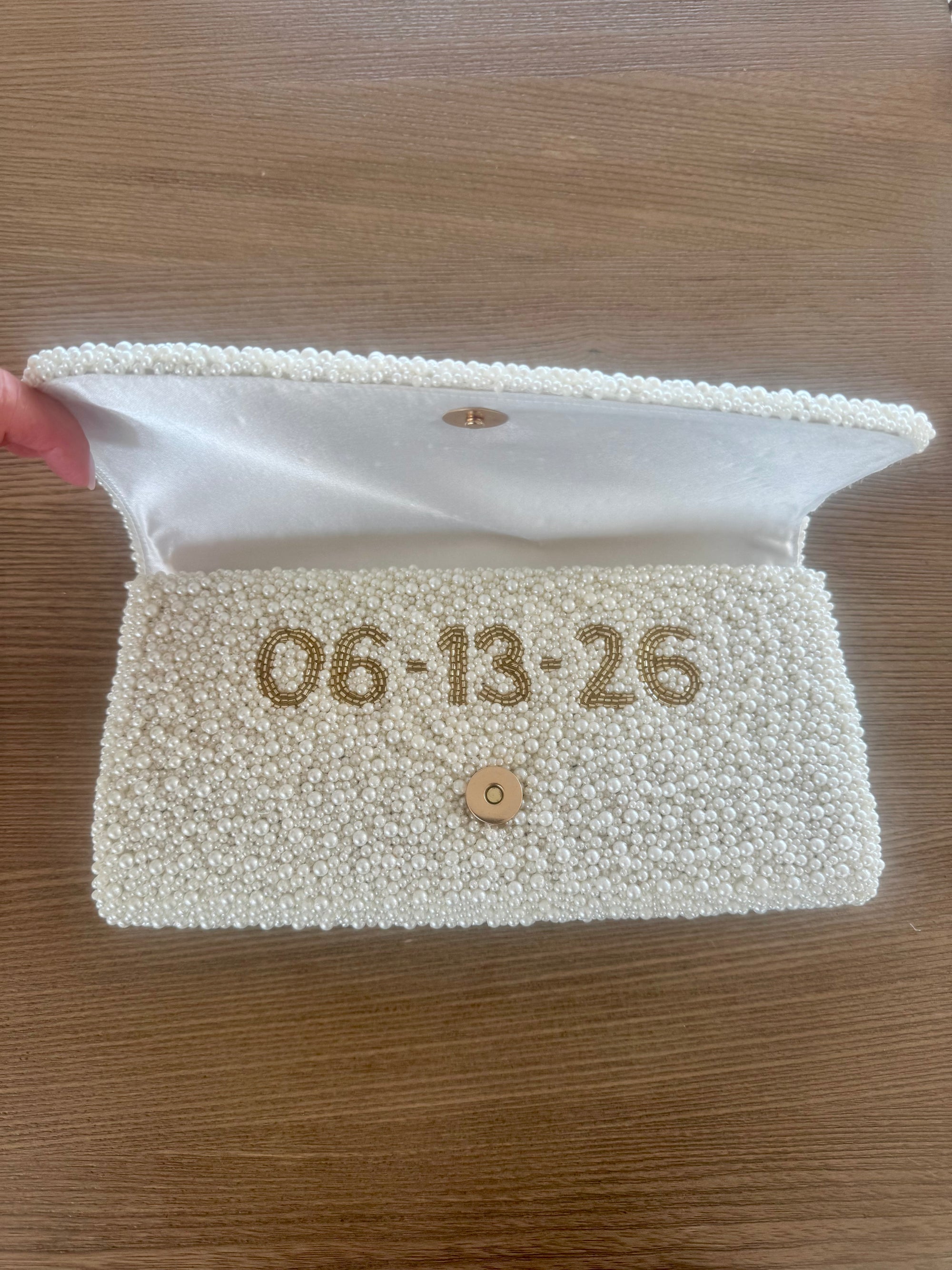 Custom Beaded Clutch with Personalized Wedding Date