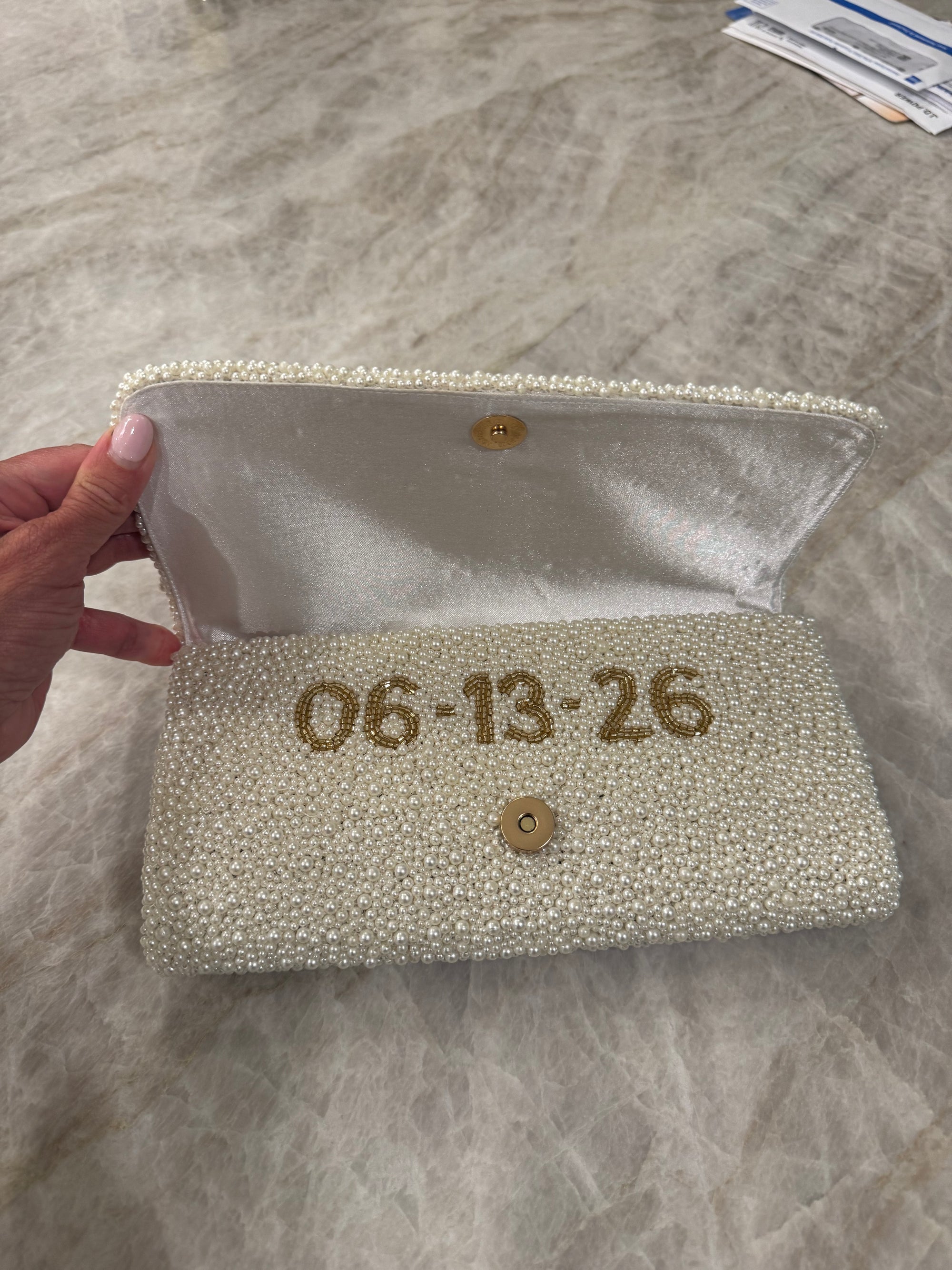 Custom Beaded Clutch with Personalized Wedding Date
