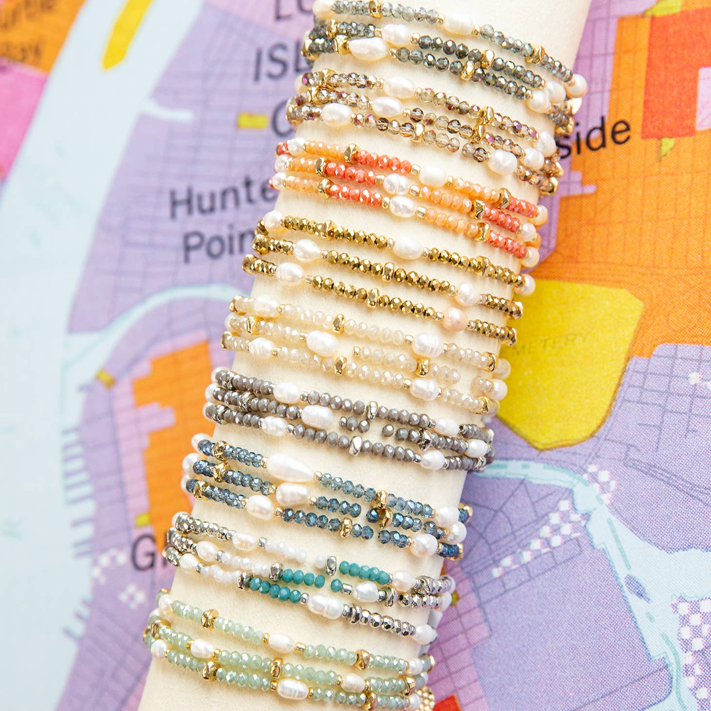 Crystal Beaded Pearl Stretch Bracelet