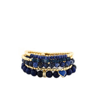 Load image into Gallery viewer, Gold Lapis- 5 Stretch Band Metal Ball/Semi Precious Stone Bracelets
