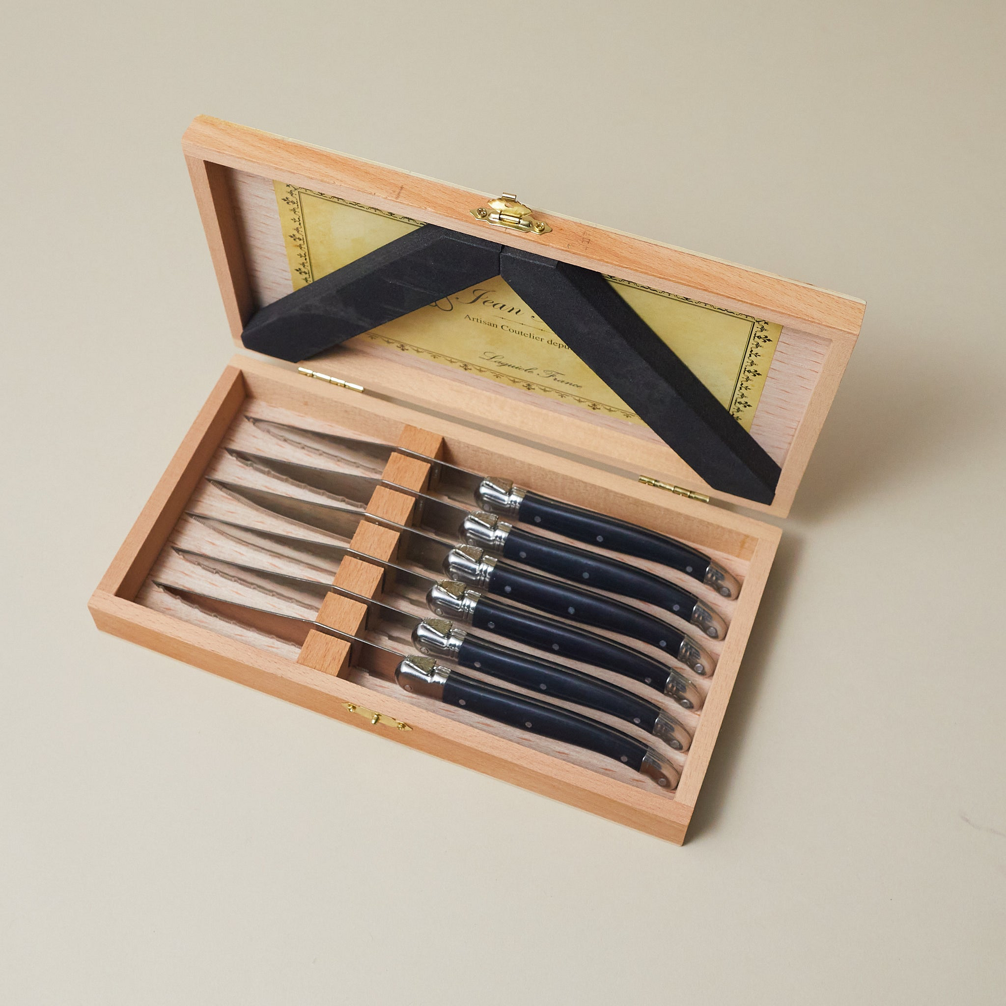 Laguiole 6 Piece Steak Knife Set, Black in Wood Presentation Box