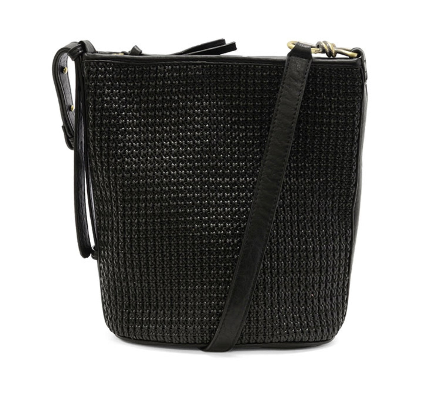 Black Collins Crossbody Bucket Braided Bag
