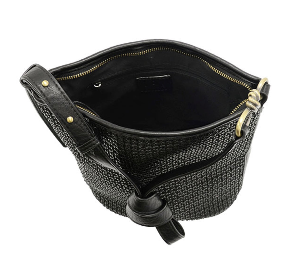 Black Collins Crossbody Bucket Braided Bag