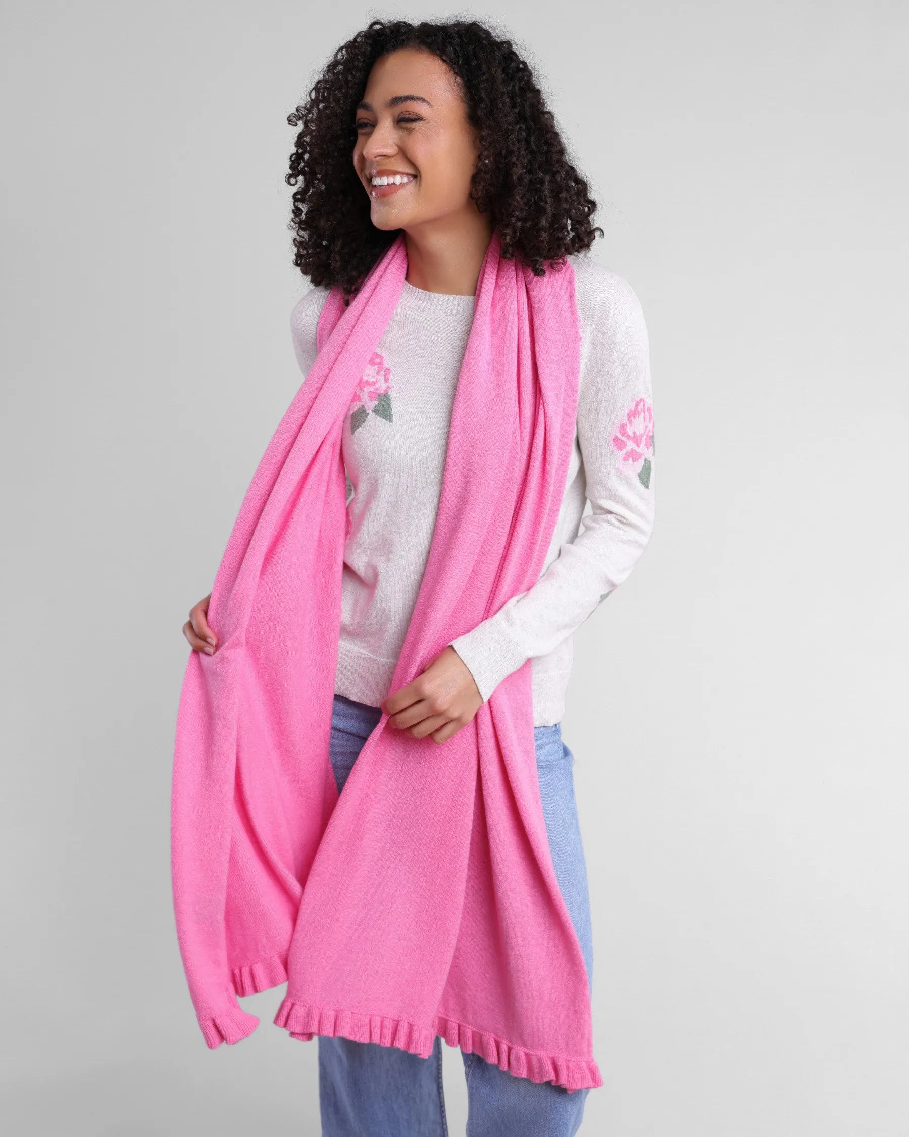 Cotton Cashmere Ruffle Trim Travel Wrap