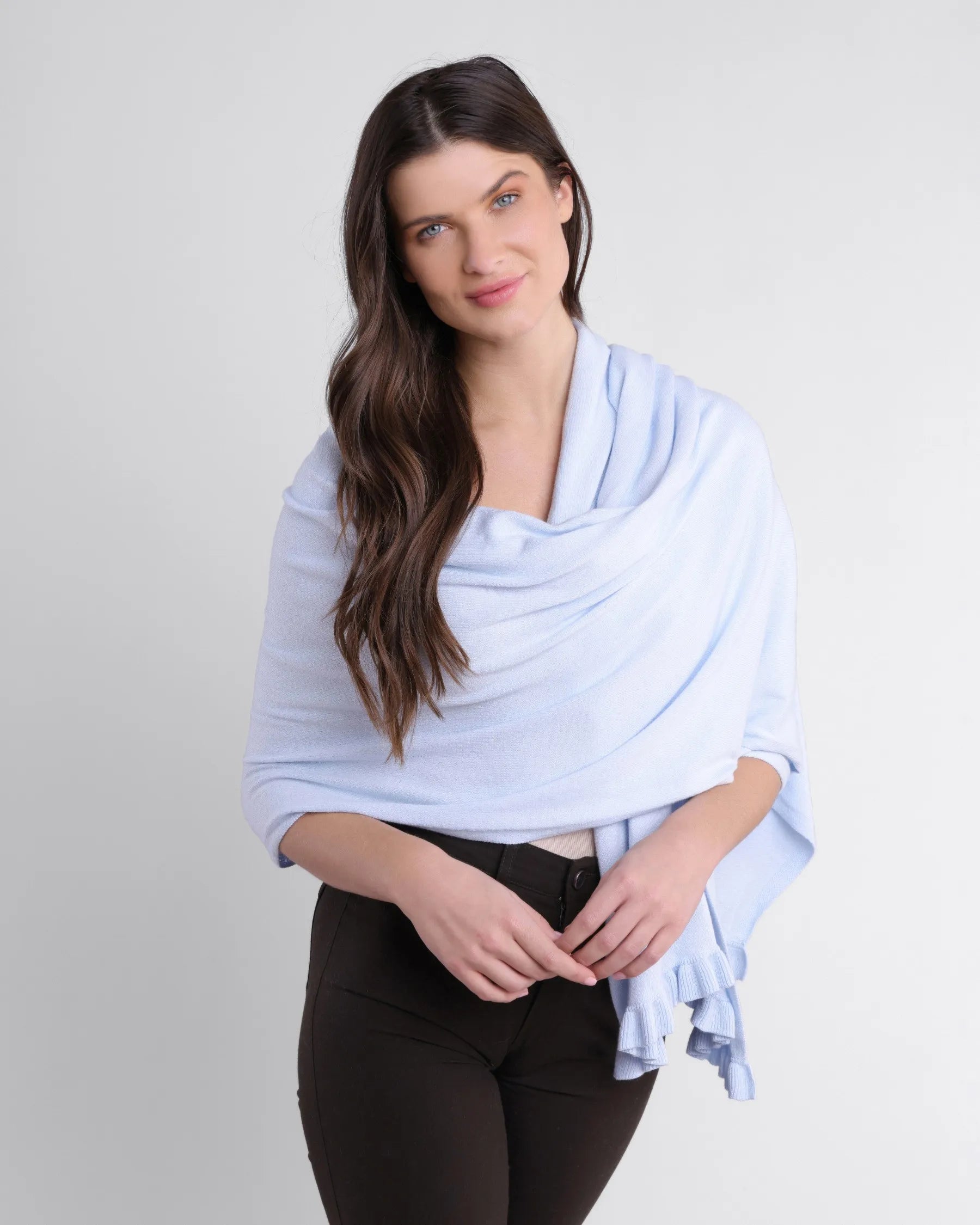 Cotton Cashmere Ruffle Trim Travel Wrap
