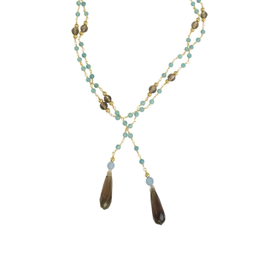 Gemstone 18K Plated Lariat Necklace