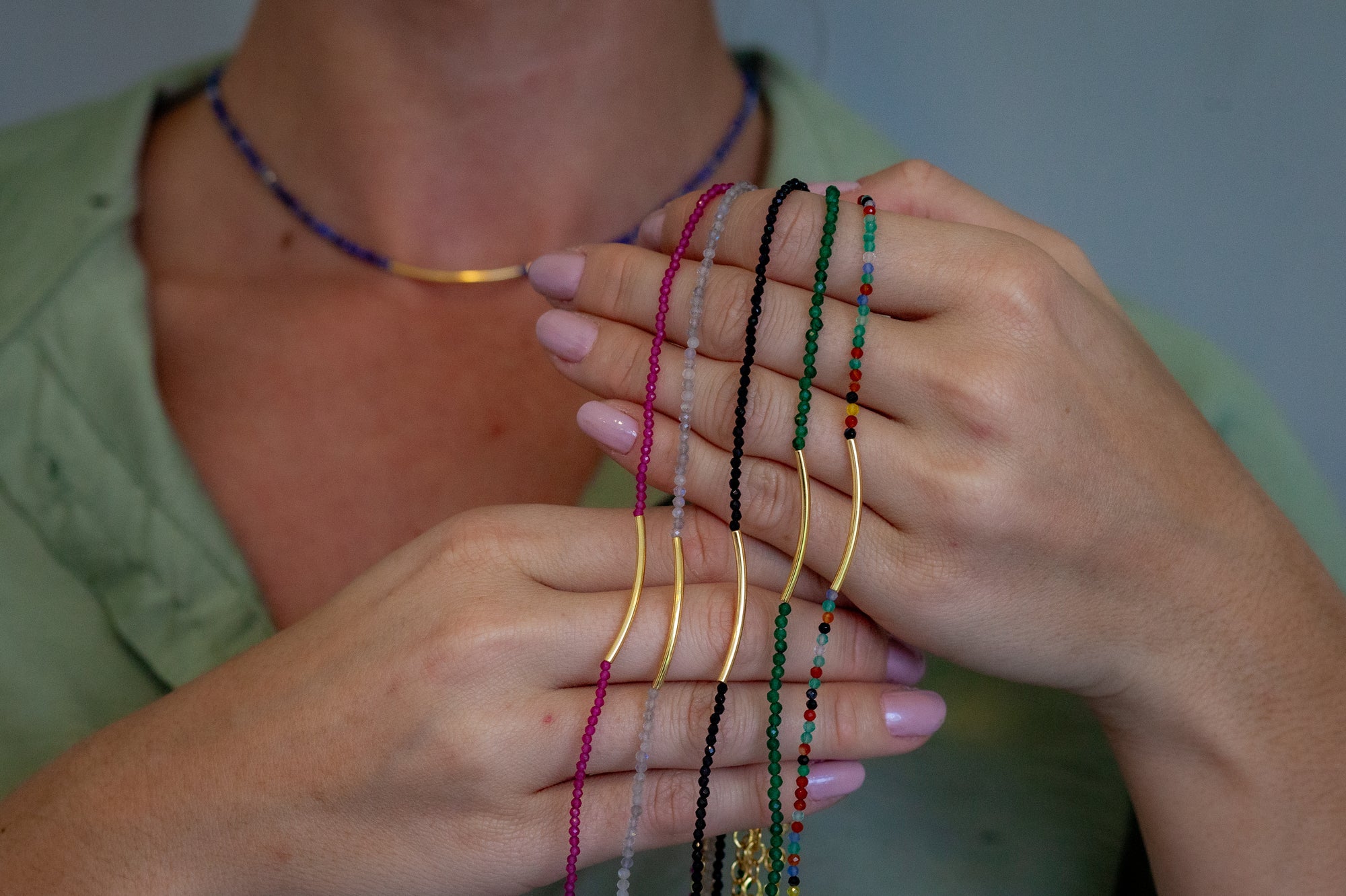 Collar Gemstone Necklace with 18K Gold Plated Accent