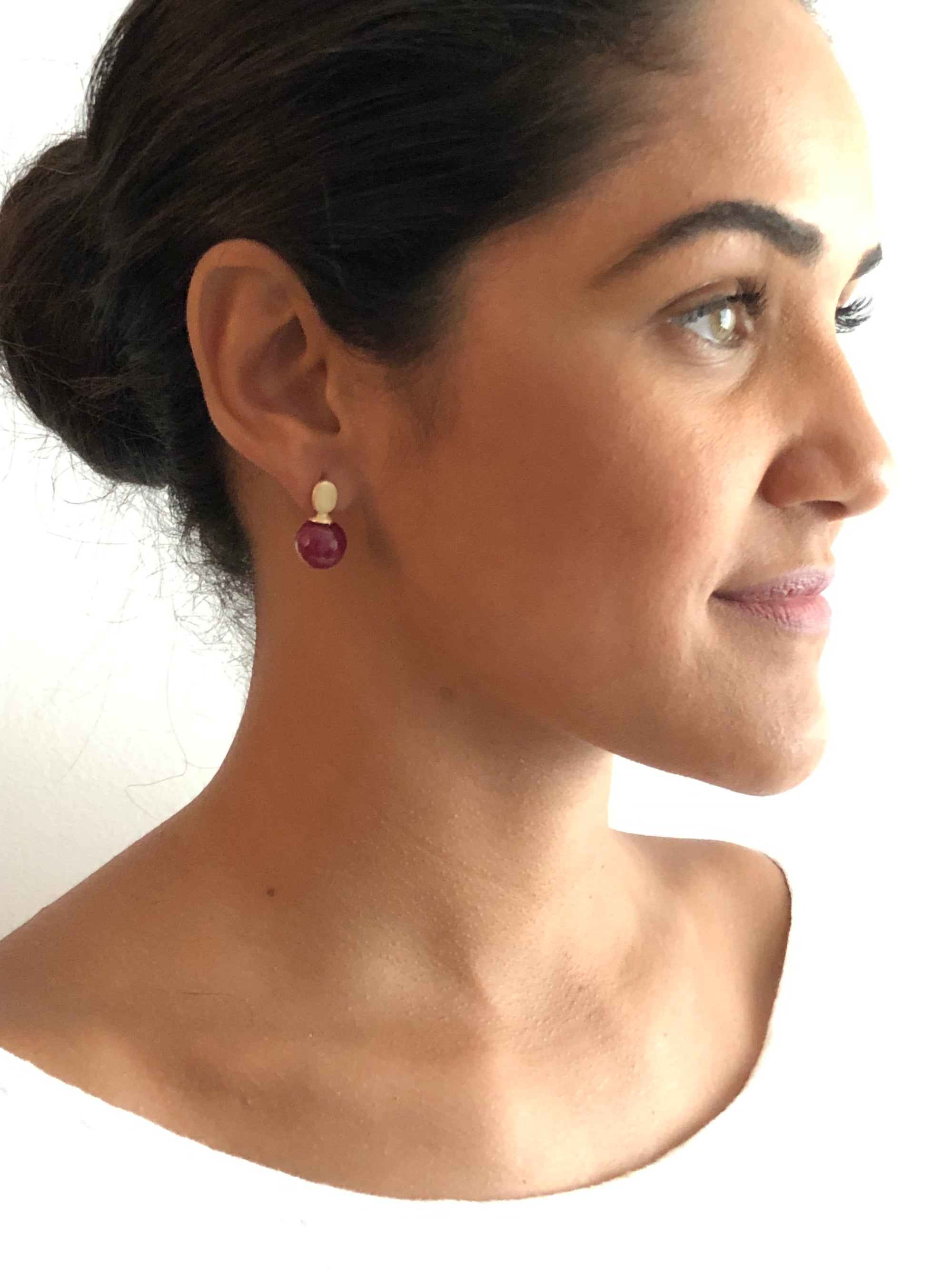 Oval Base Gemstone Stud Earrings
