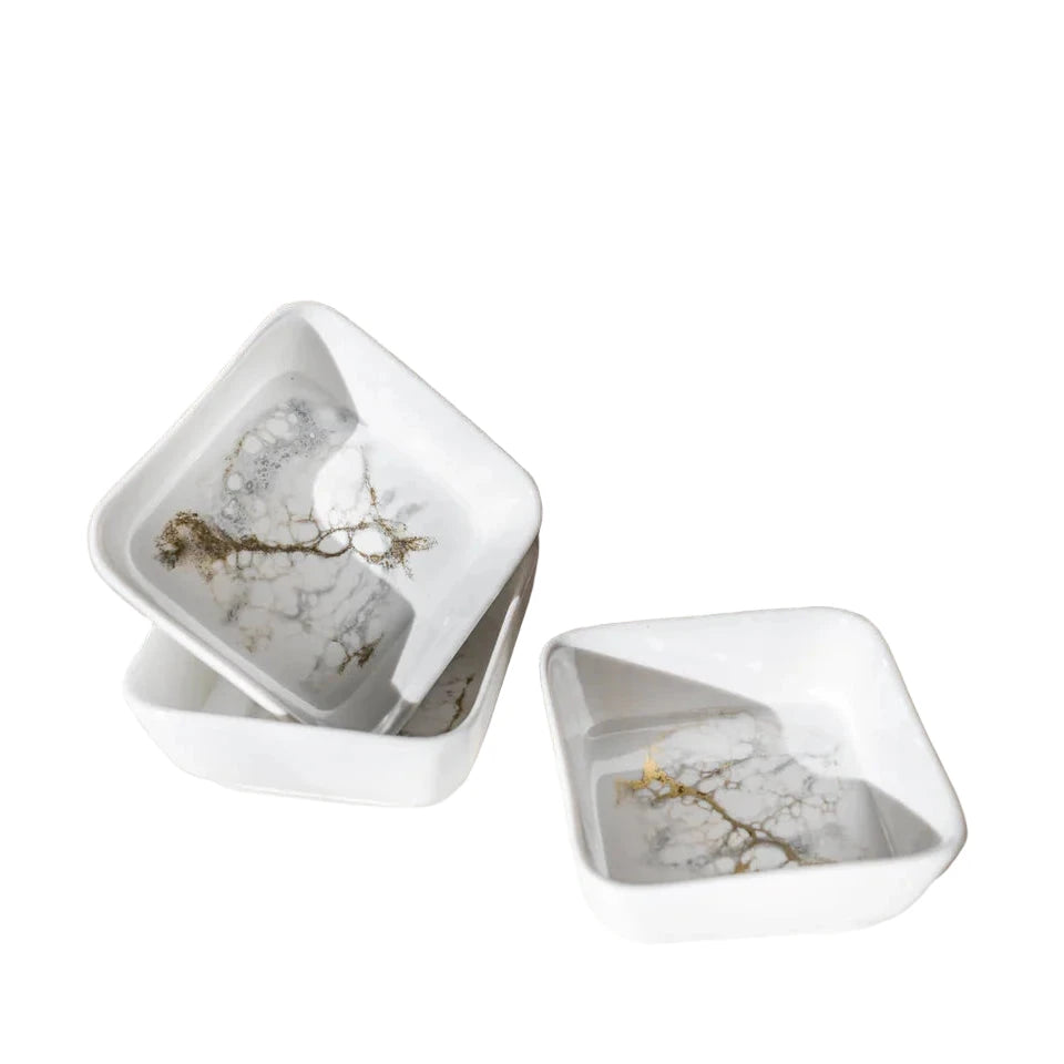Ceramic Dipping Bowls - Resin Accented in Gold Quartz