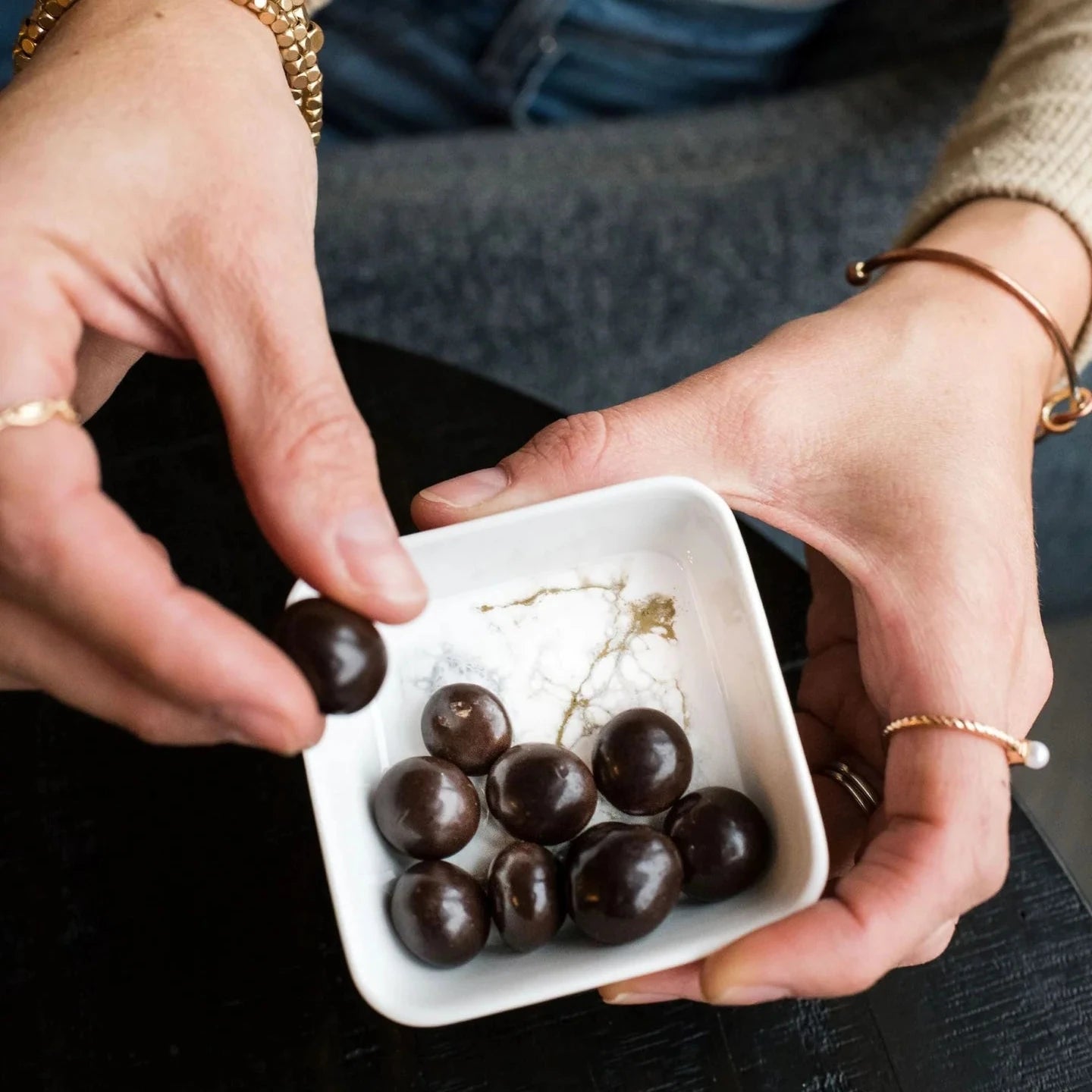Ceramic Dipping Bowls - Resin Accented in Gold Quartz