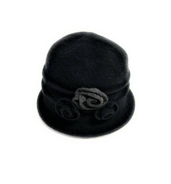 Boiled Wool Cloche Hat with Two Tone Flower
