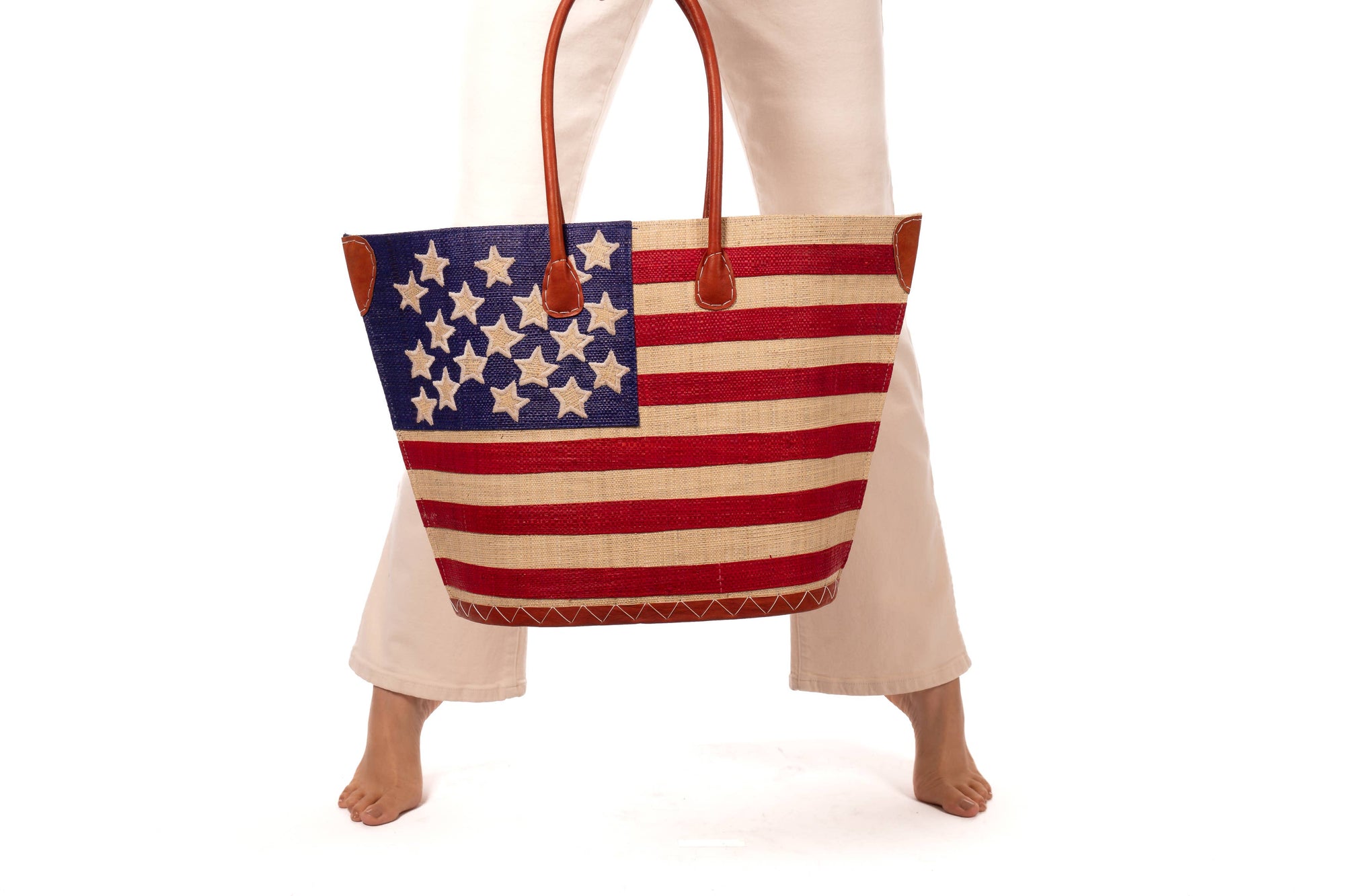 American Flag Straw Tote Bag
