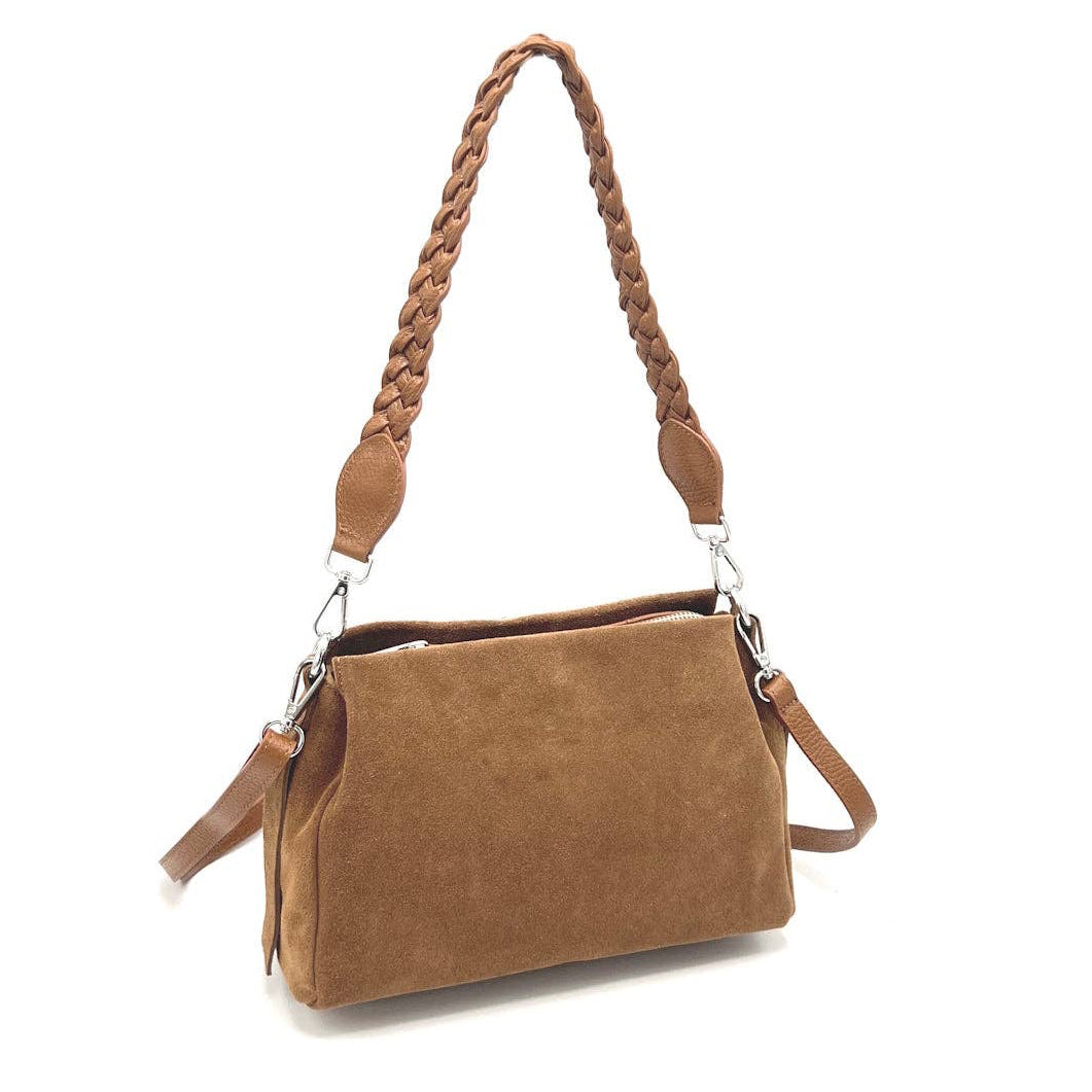 Italian Suede Shoulder Bag with Braided Strap