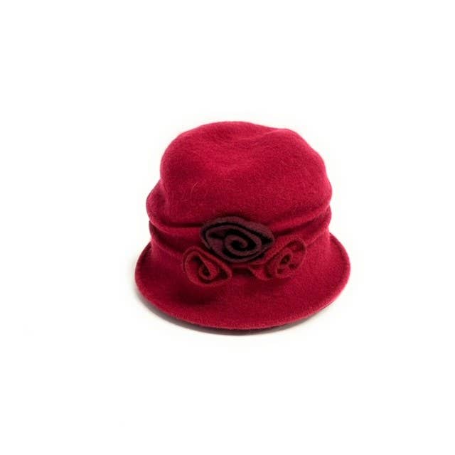Boiled Wool Cloche Hat with Two Tone Flower