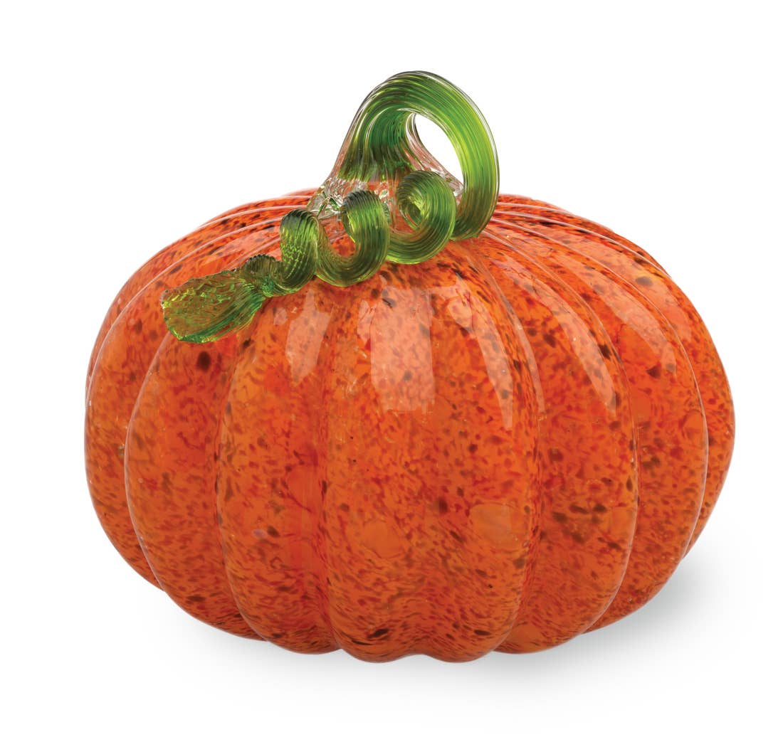 Glass Pumpkin Orange With Green Stem