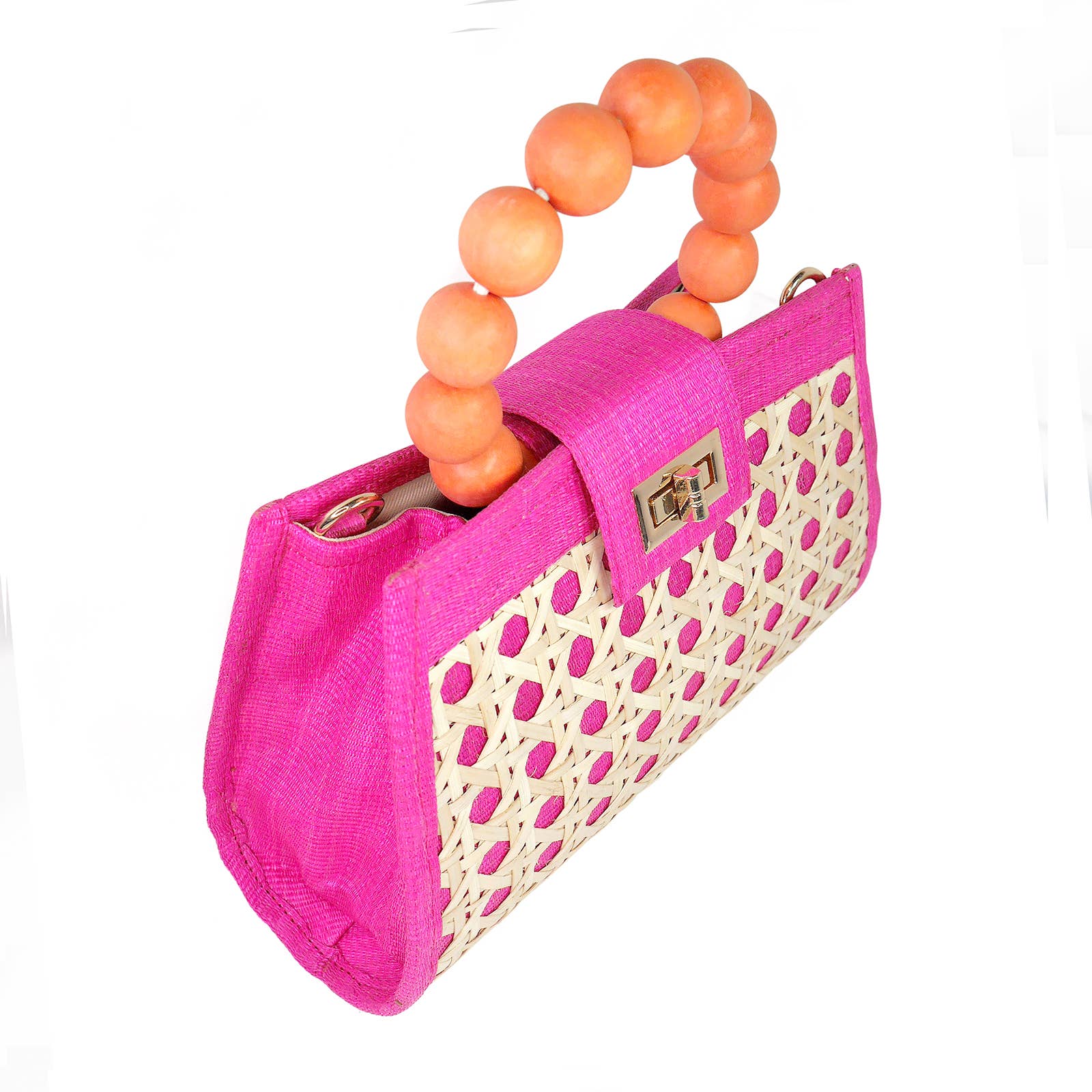 Pink & Orange Woven Rattan Statement Handbag