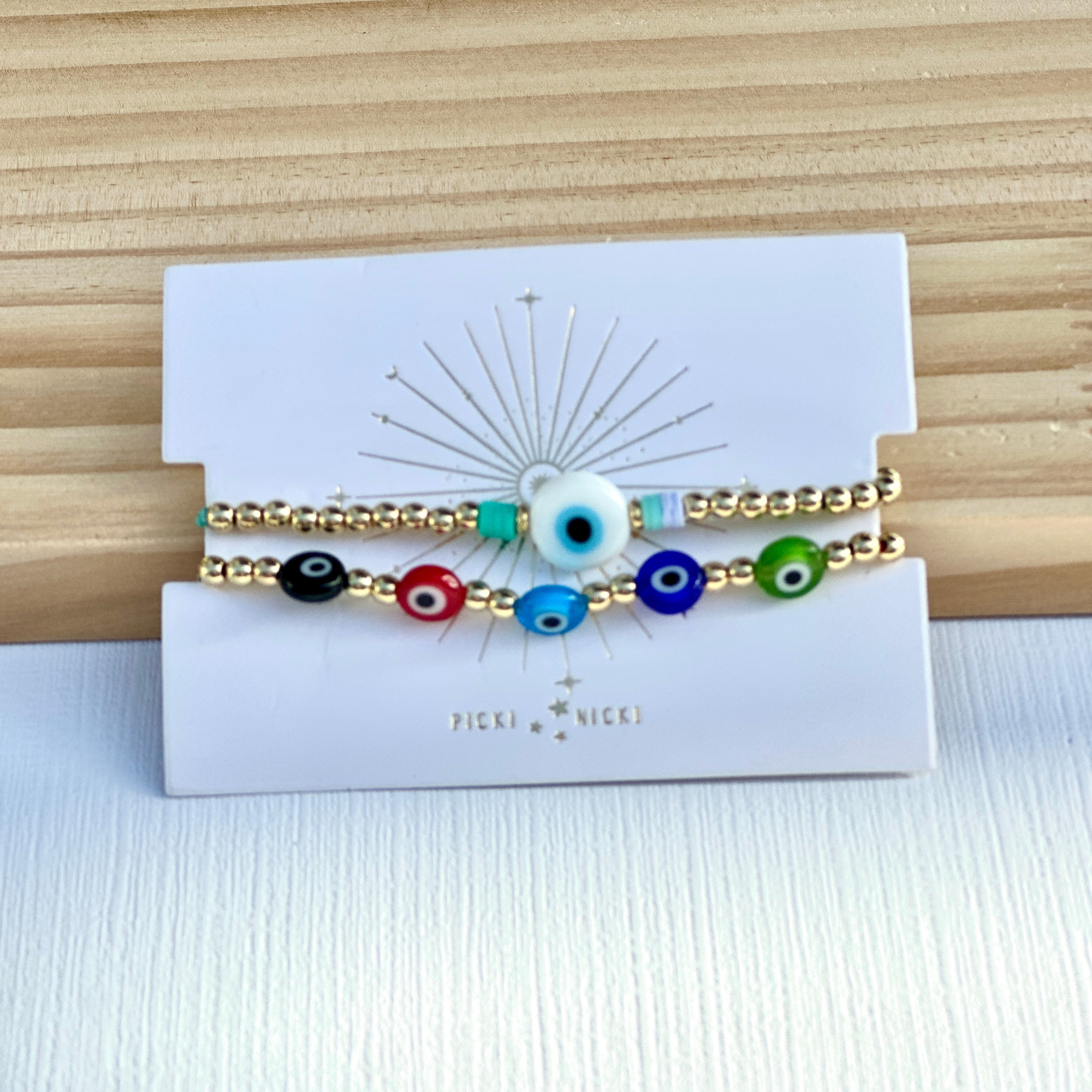 Evil Eye and Gold Beaded Bracelet Sets