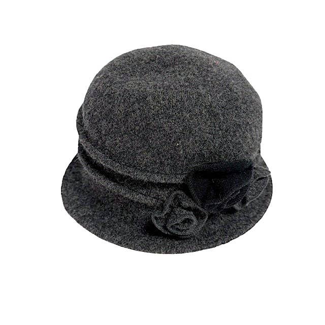 Boiled Wool Cloche Hat with Two Tone Flower