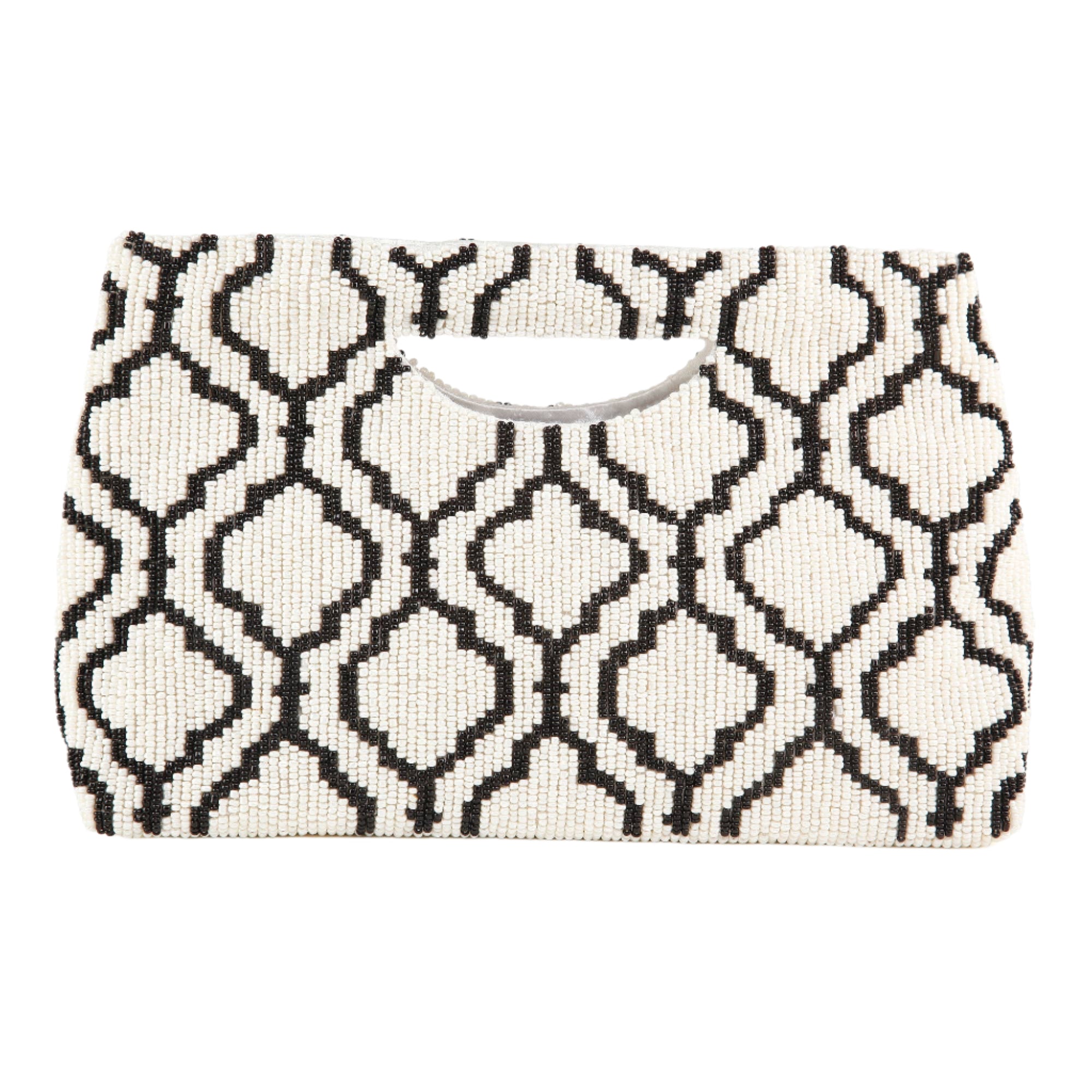 Ivory & Black Geometric Beaded Clutch