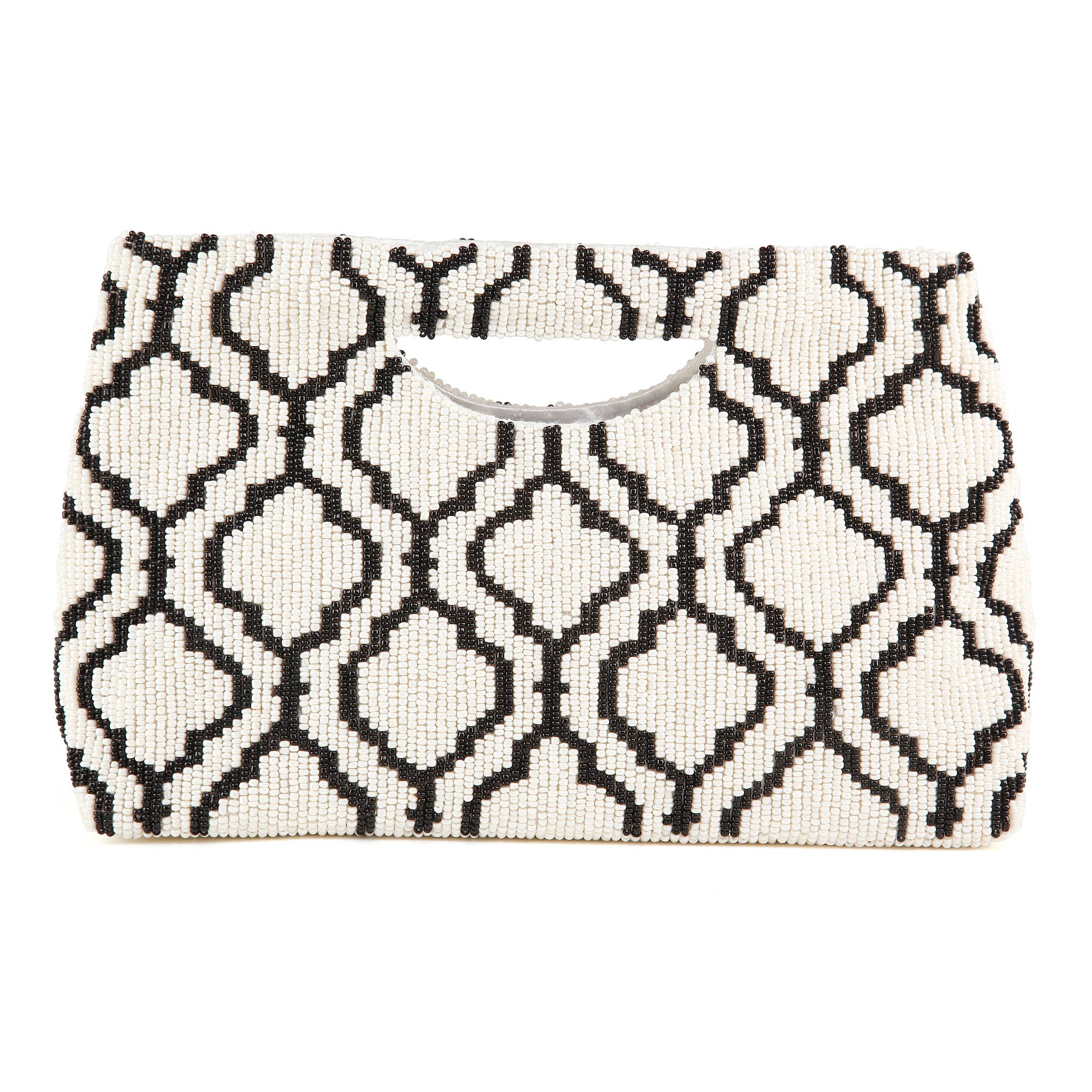 Ivory & Black Geometric Beaded Clutch