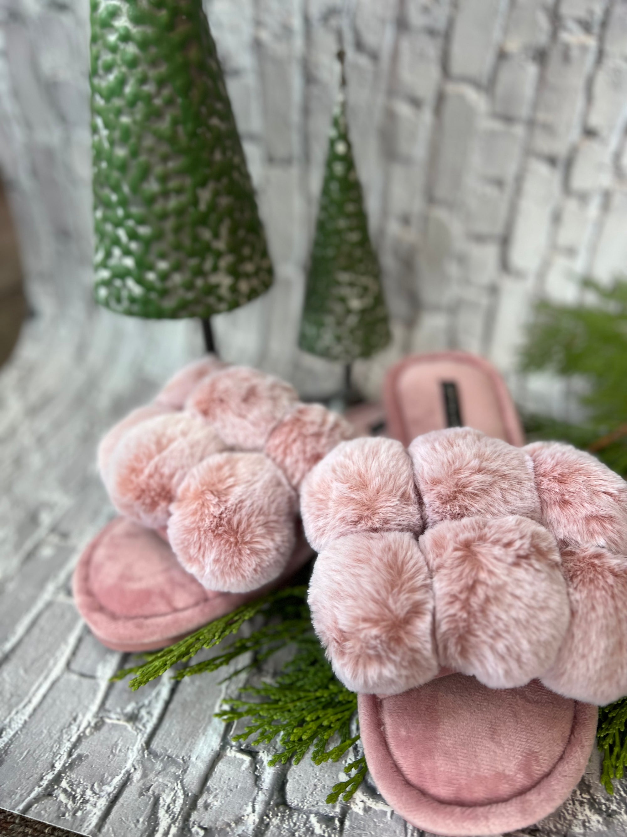 pink pom pom slippers