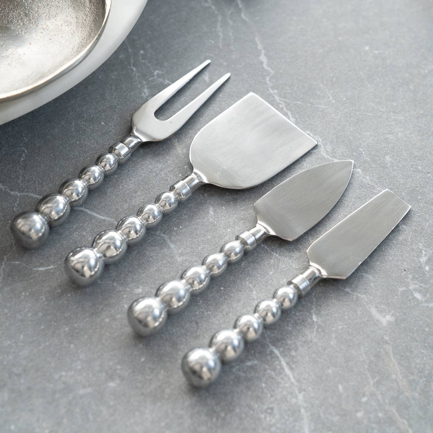 Polished Aluminum Beaded Handle Cheese Tools