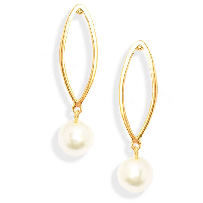 Elongated link earring with small pearl dangle