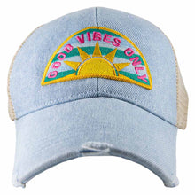 Load image into Gallery viewer, Good Vibes Only Denim Patch Hat
