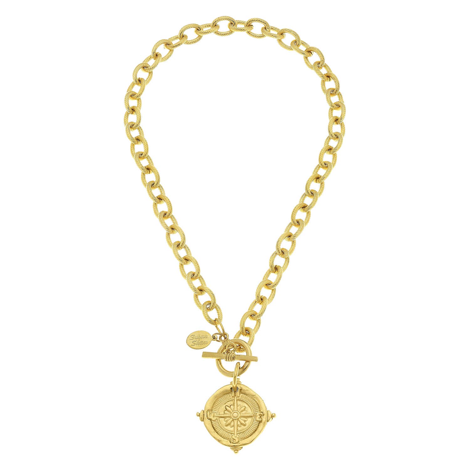 Handcast Gold Compass Front Toggle Necklace