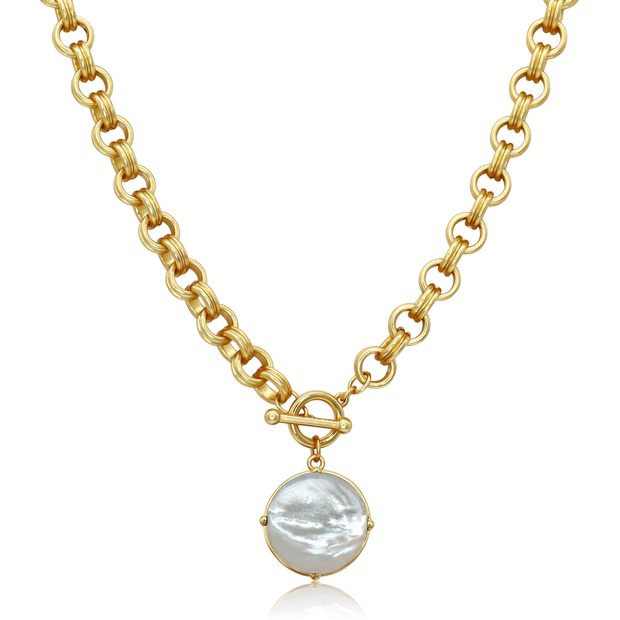 Cabochon Pendant Necklace - Mother of Pearl-24K Gold Plated