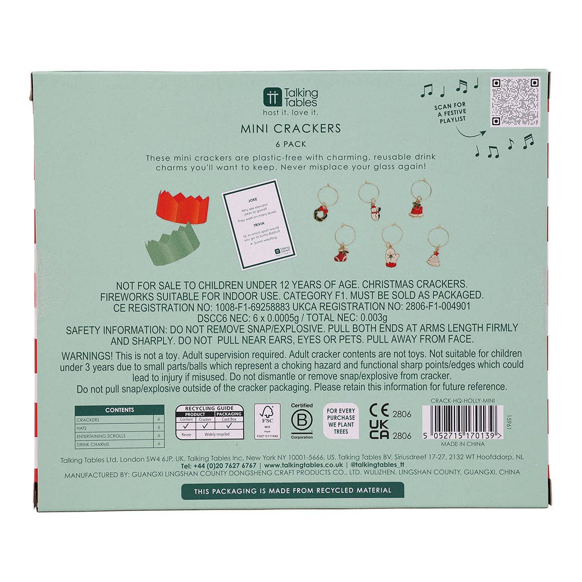 Holly Red &amp; White Harlequin Mini Christmas Crackers - 6 Pack
