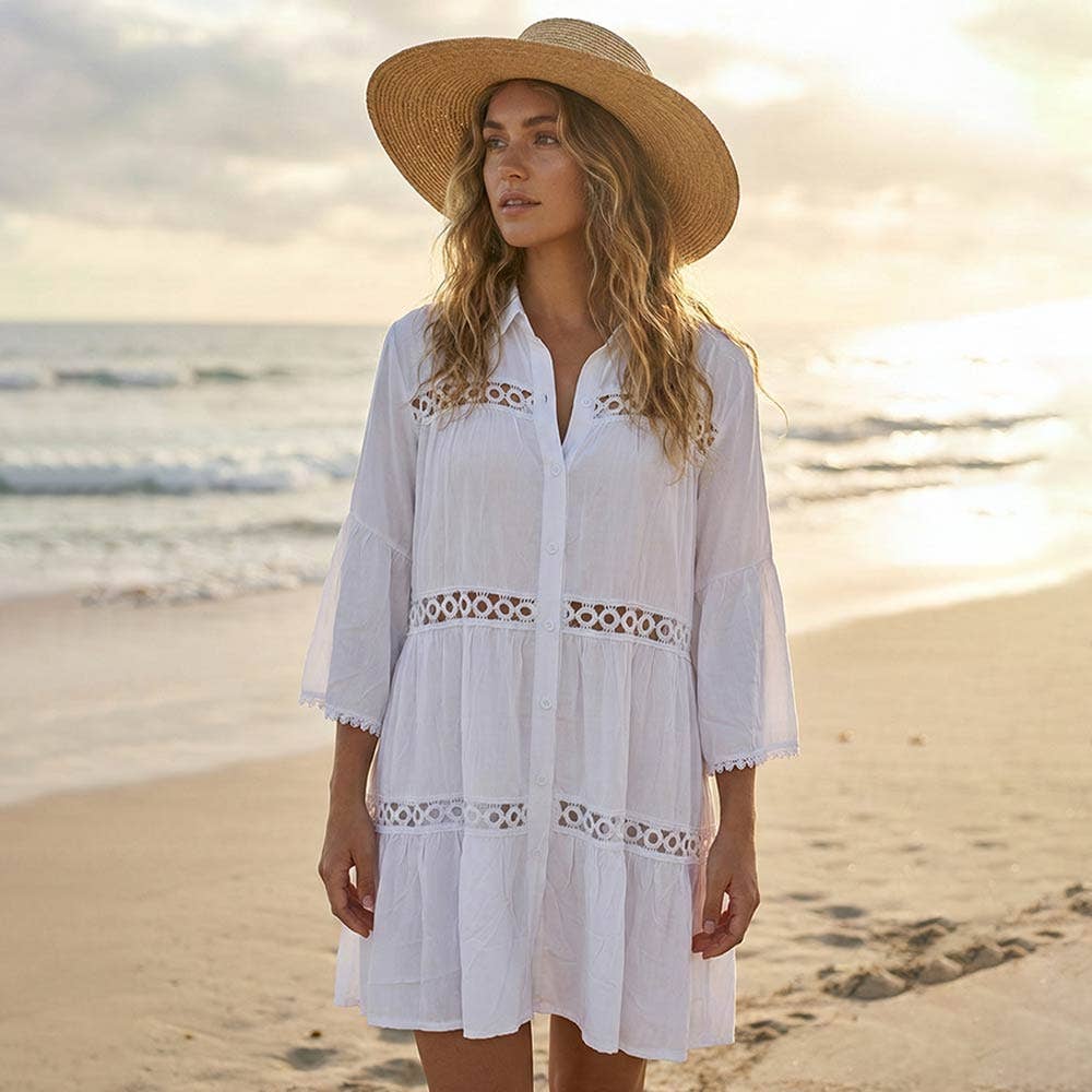 Lace Trim Beach Shirt Dress