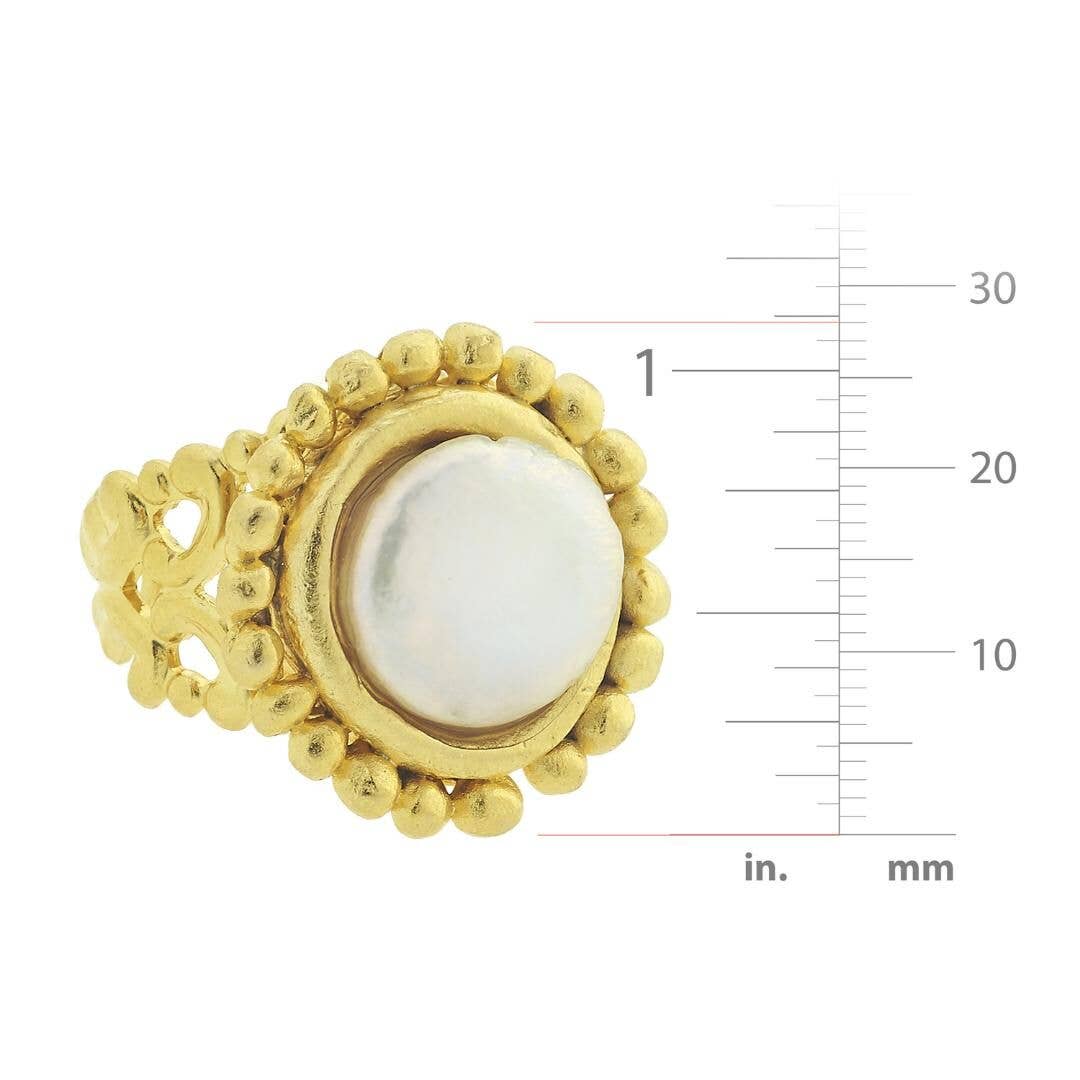 Handcast Gold Adjustable Ring with Genuine Freshwater Coin P