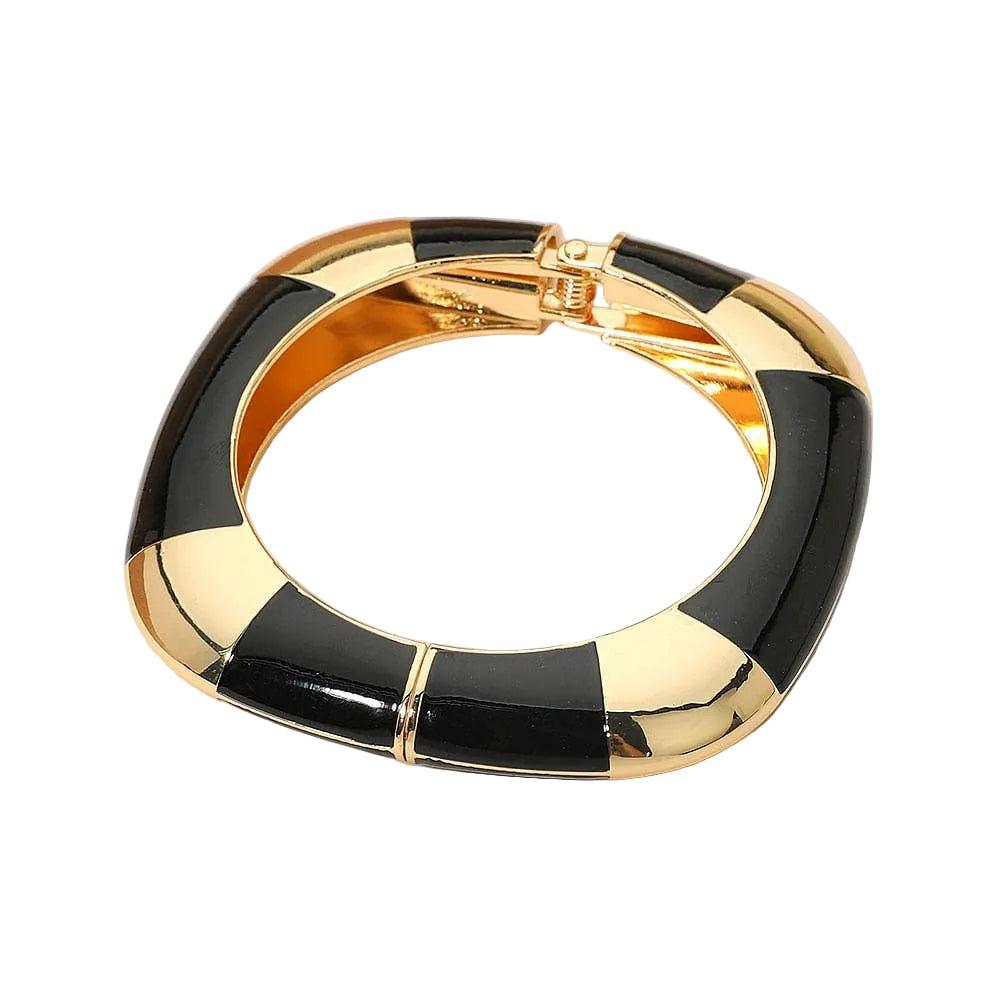 Bold Enamel Inlay Square Hinged Bangle Bracelet