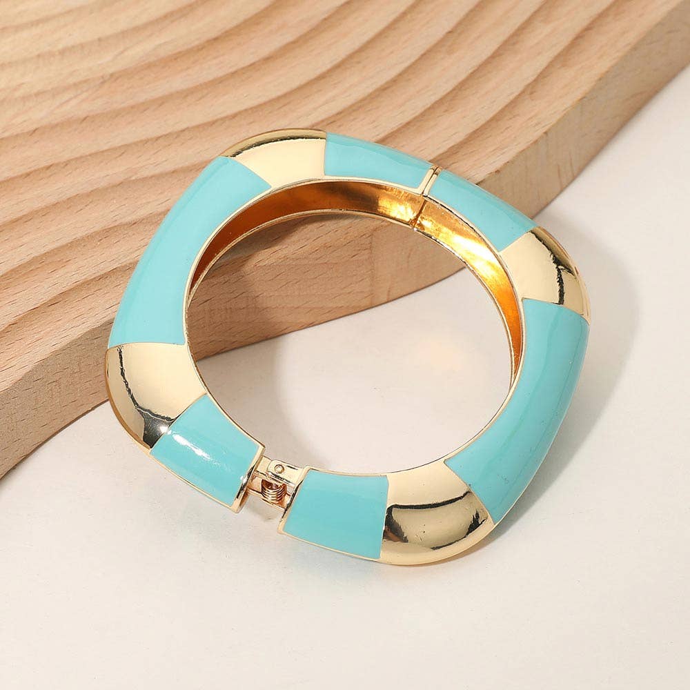 Bold Enamel Inlay Square Hinged Bangle Bracelet